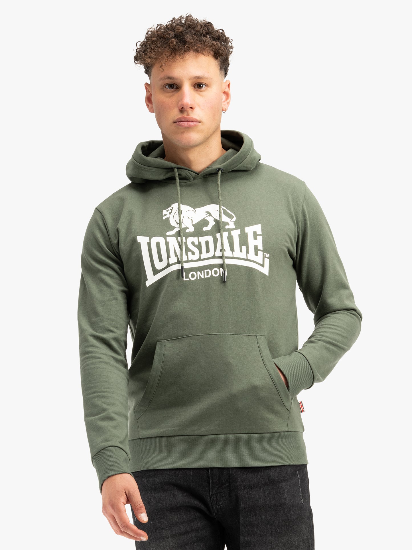 Lonsdale Hoodie Grün mit Flockdruck und Union Jack Badge