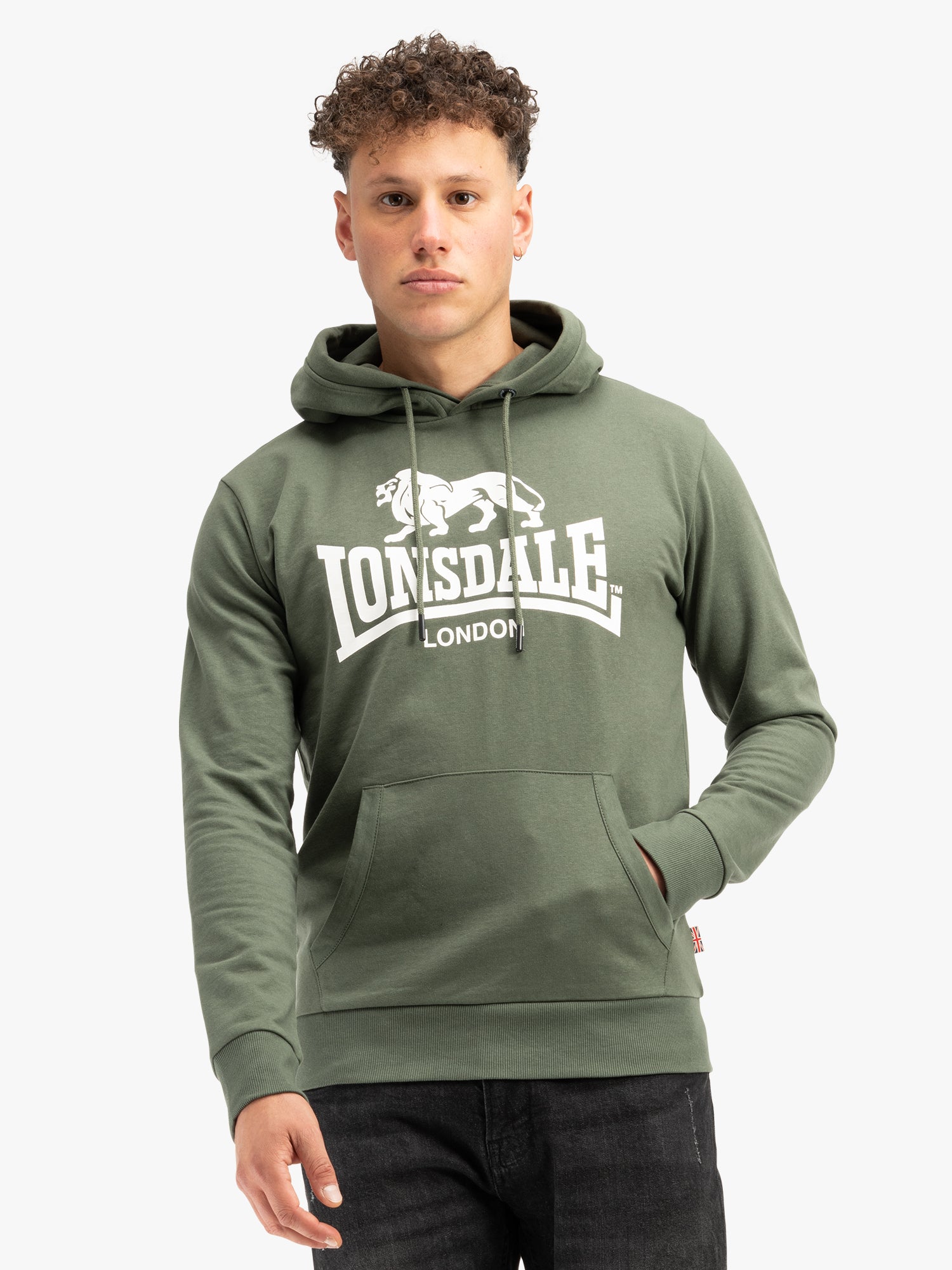 Lonsdale Hoodie Grün mit Flockdruck und Union Jack Badge