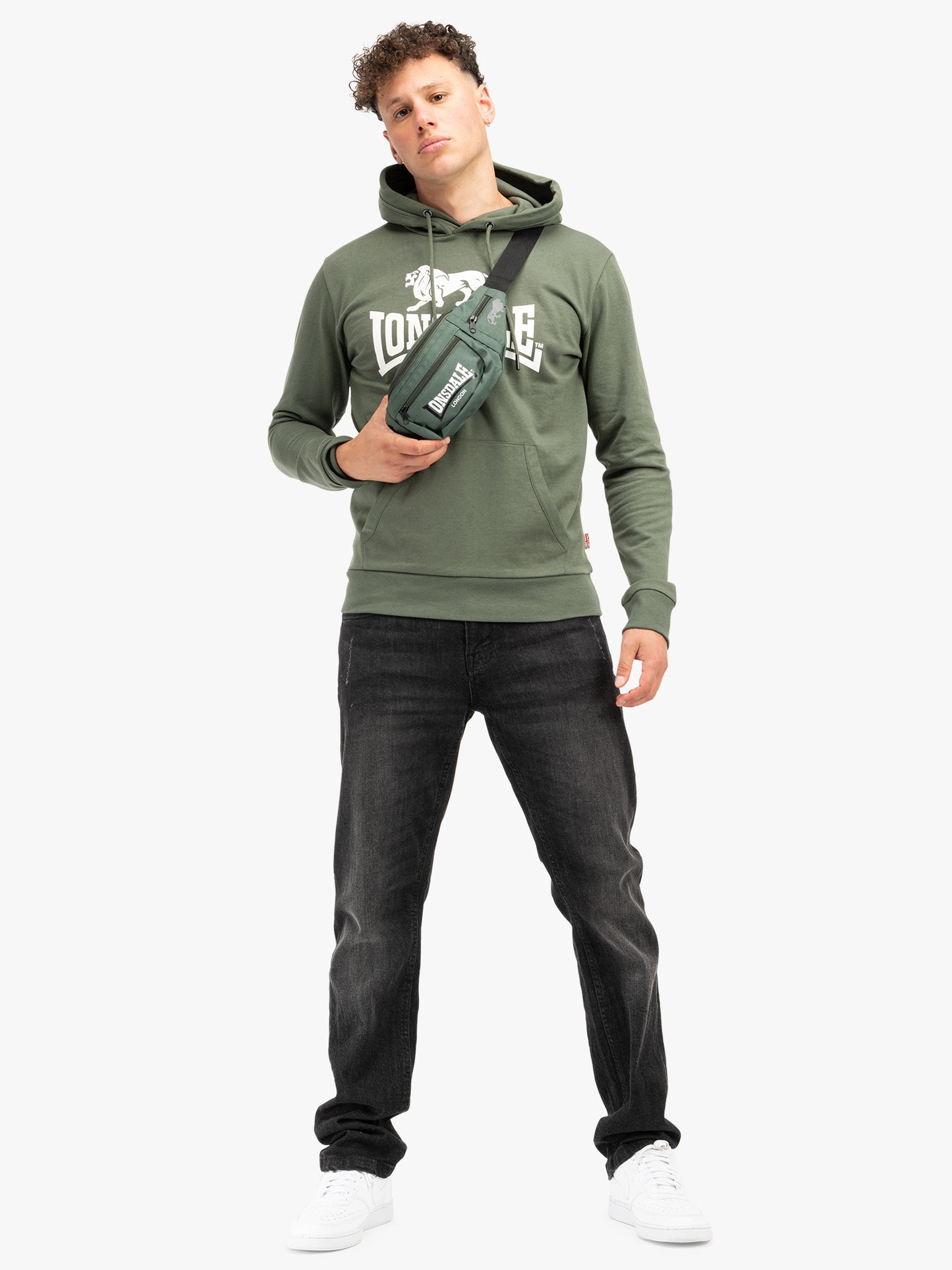 Lonsdale Hoodie Grün mit Flockdruck und Union Jack Badge