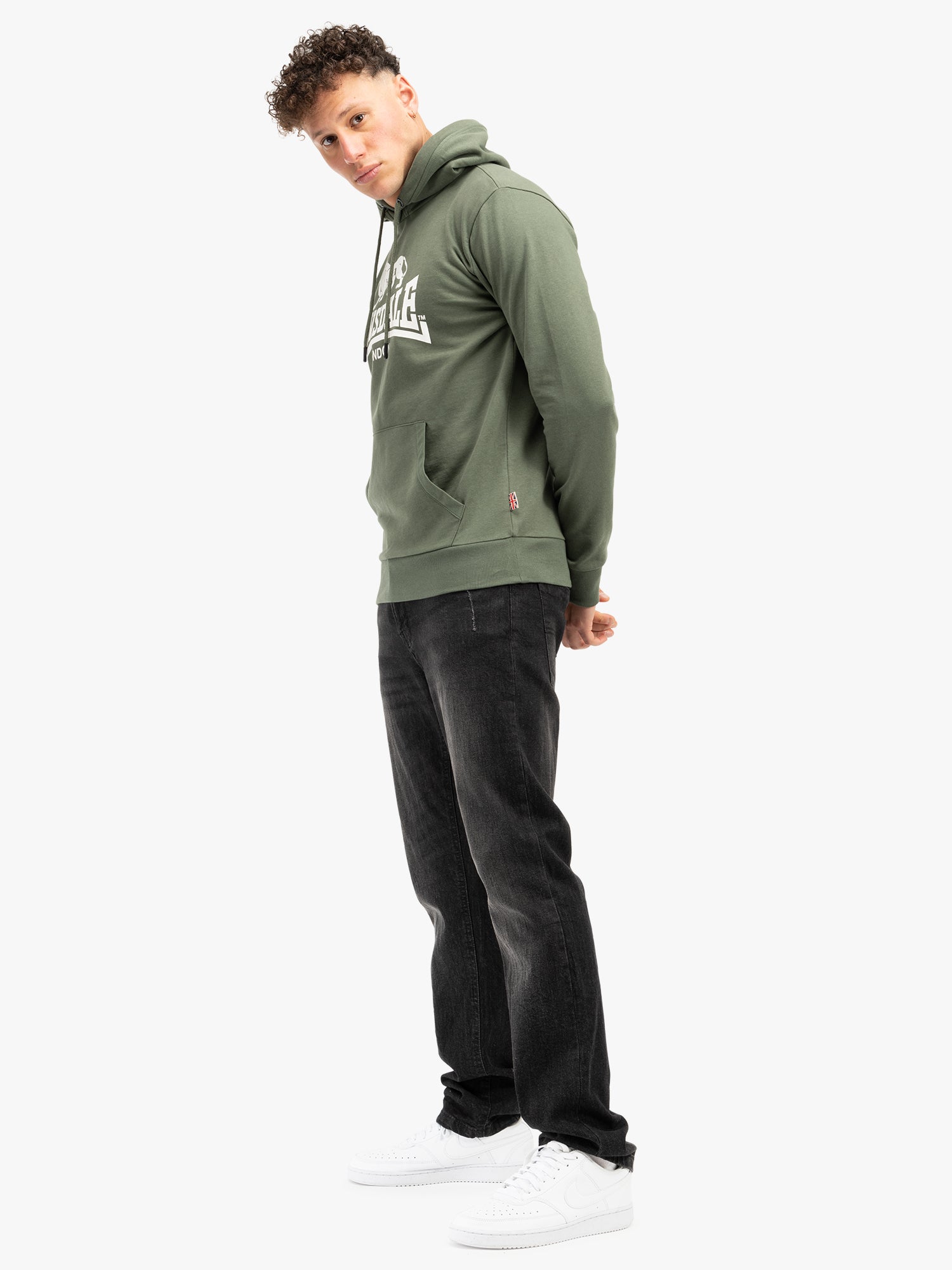 Lonsdale Hoodie Grün mit Flockdruck und Union Jack Badge