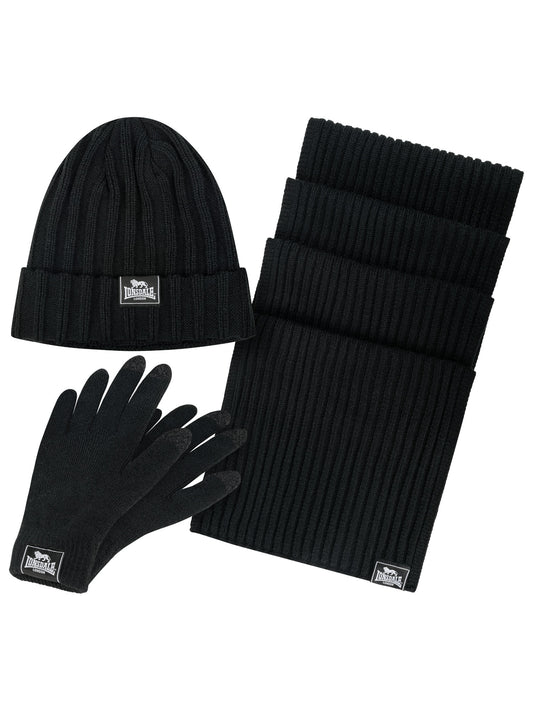 Lonsdale 117042 Acomb Unisex Set Mütze Schal & Handschuhe Schwarz