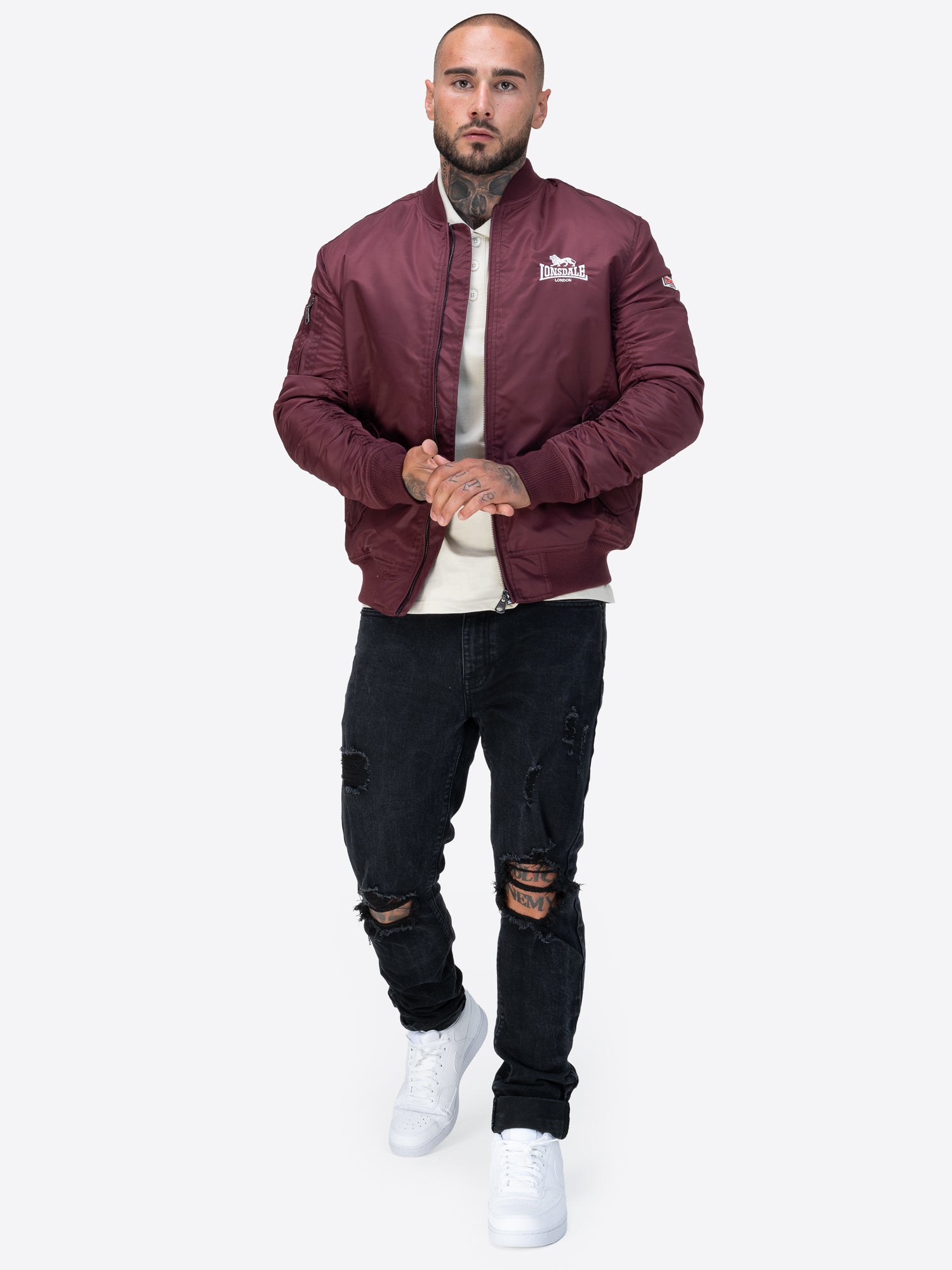 Lonsdale Bomberjacke, klassischer Schnitt, Reissverschluss, Logo auf der Brust