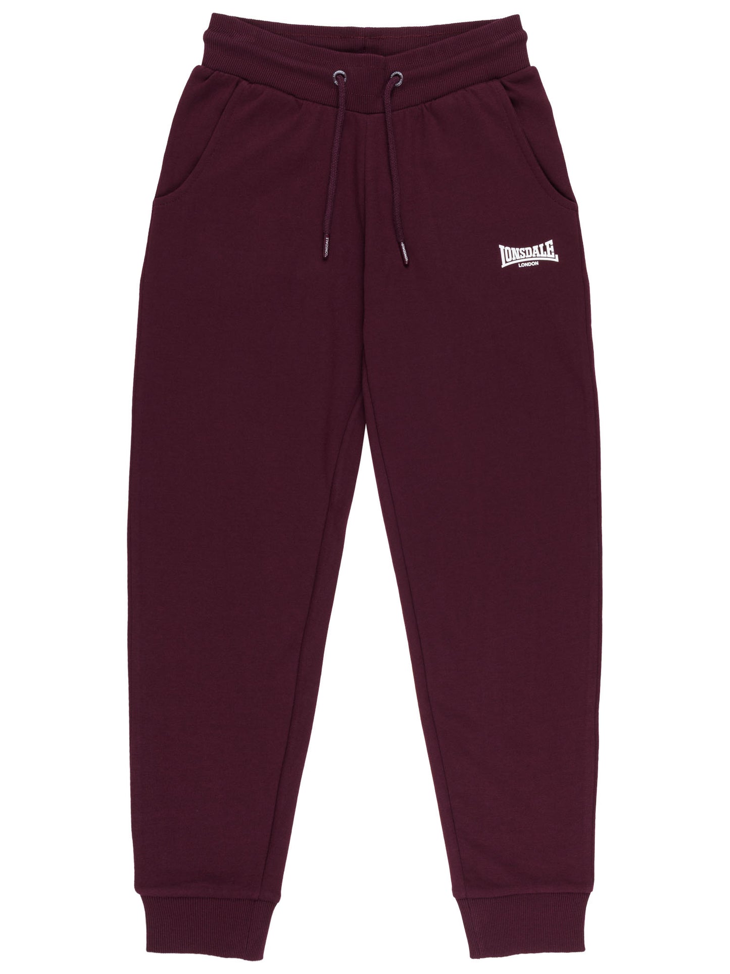 Lonsdale Damen-Jogginghose Oxblood mit chalk Logo-Druck und Kordelzug.