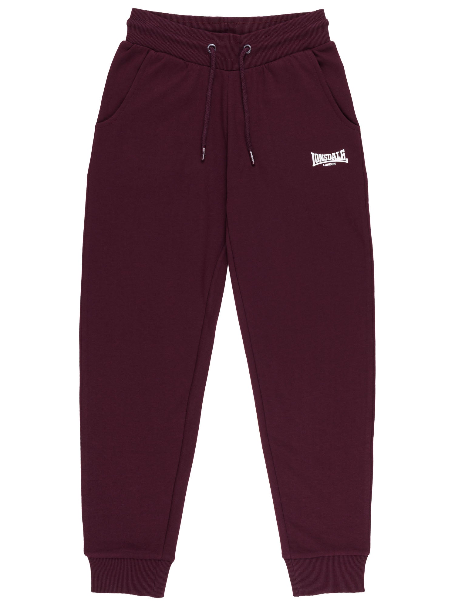 Lonsdale Damen-Jogginghose Oxblood mit chalk Logo-Druck und Kordelzug.