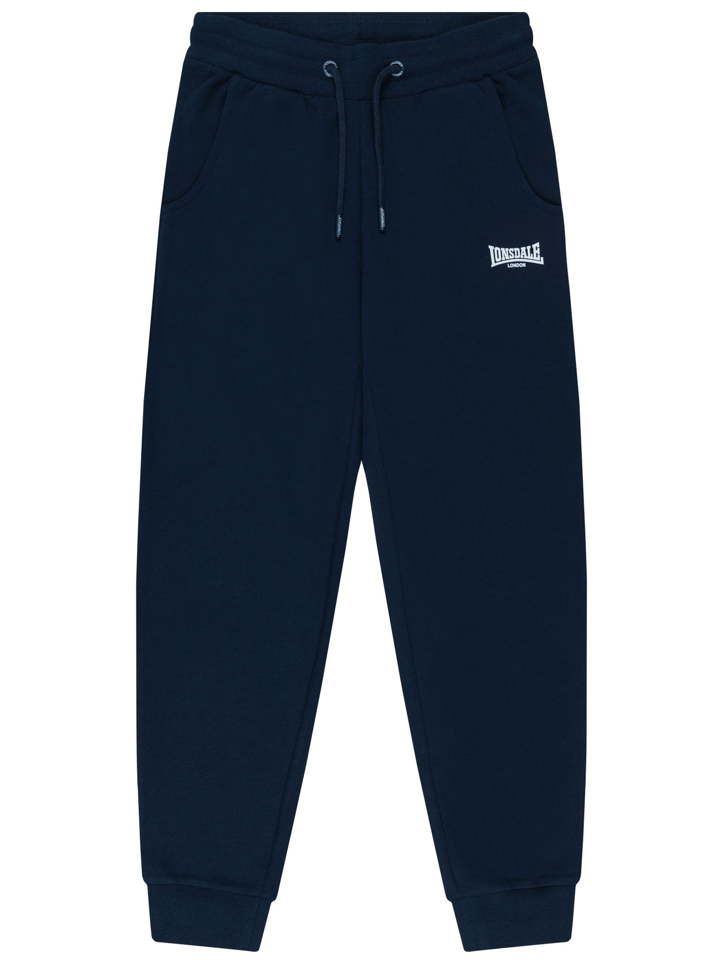  Lonsdale Damen-Jogginghose Navy mit weissem Logo-Druck und Kordelzug.