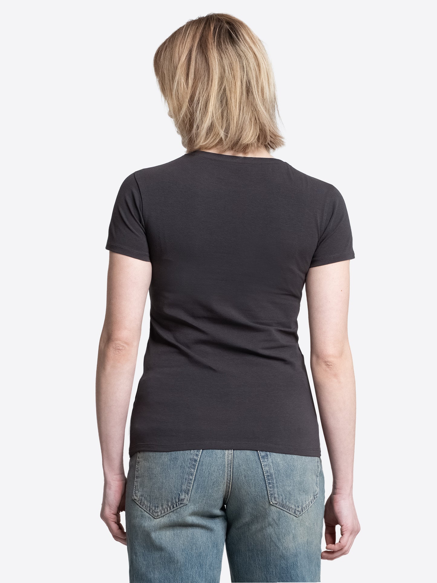 Anthracite Lonsdale Frauen Shirt mit taillierter Passform aus Baumwolle & Elasthan, Rückansicht.
