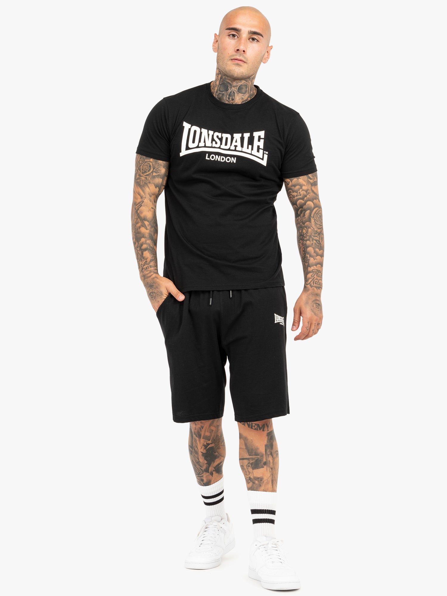 Lonsdale Herren T-Shirt- & Shorts-Set Schwarz/Weiss