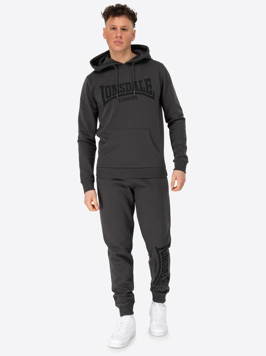 Dunkelgrauer Lonsdale Herren-Trainingsanzug mit Hoodie und Jogginghose.