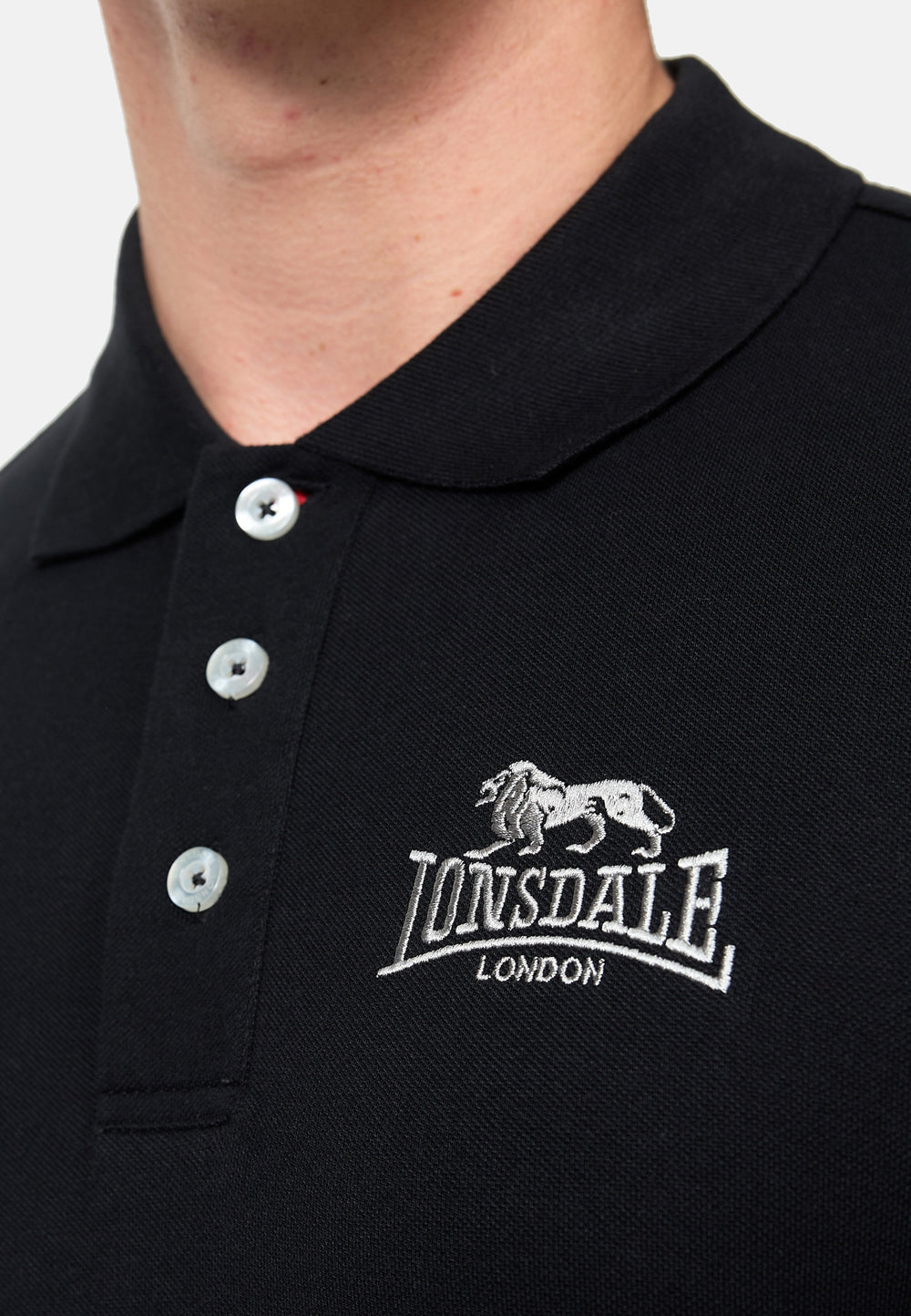 Schwarzes Lonsdale Herren Poloshirt Slim Fit mit Stickerei und Tartan-Details