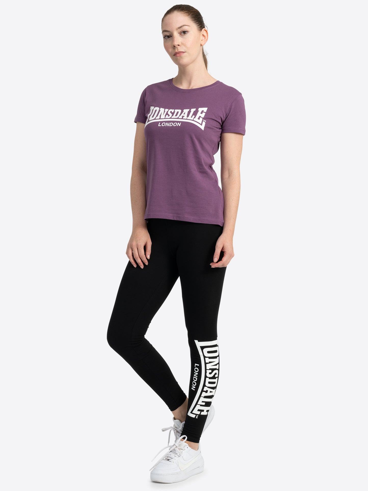 Lonsdale Frauen Leggings – Eng anliegend mit kontrastfarbigem Logo-Druck am linken Bein