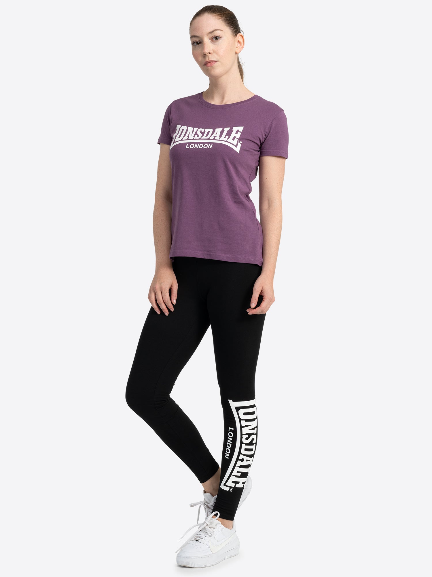 Lonsdale Frauen Leggings – Eng anliegend mit kontrastfarbigem Logo-Druck am linken Bein
