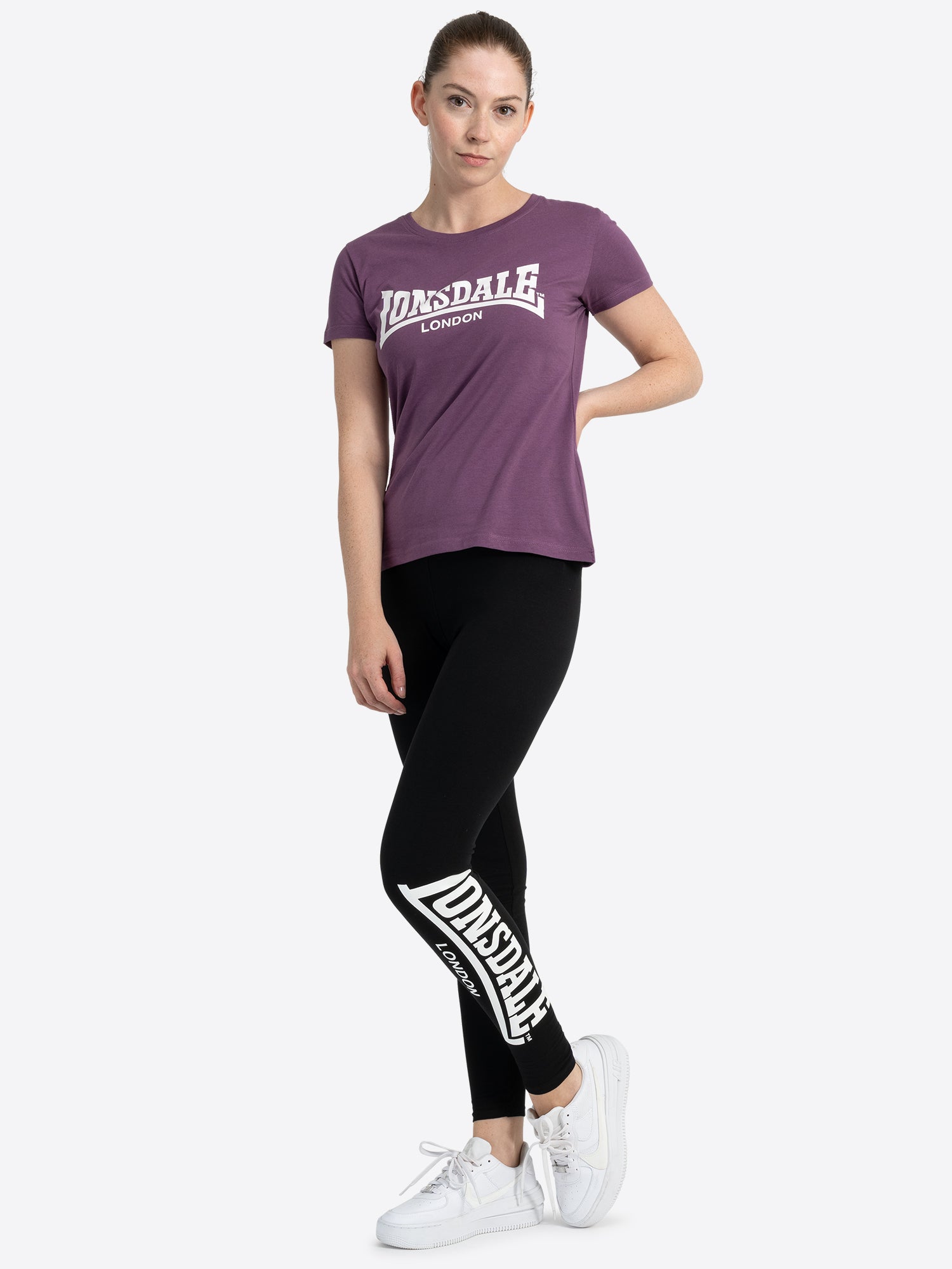 Lonsdale Frauen Leggings – Eng anliegend mit kontrastfarbigem Logo-Druck am linken Bein