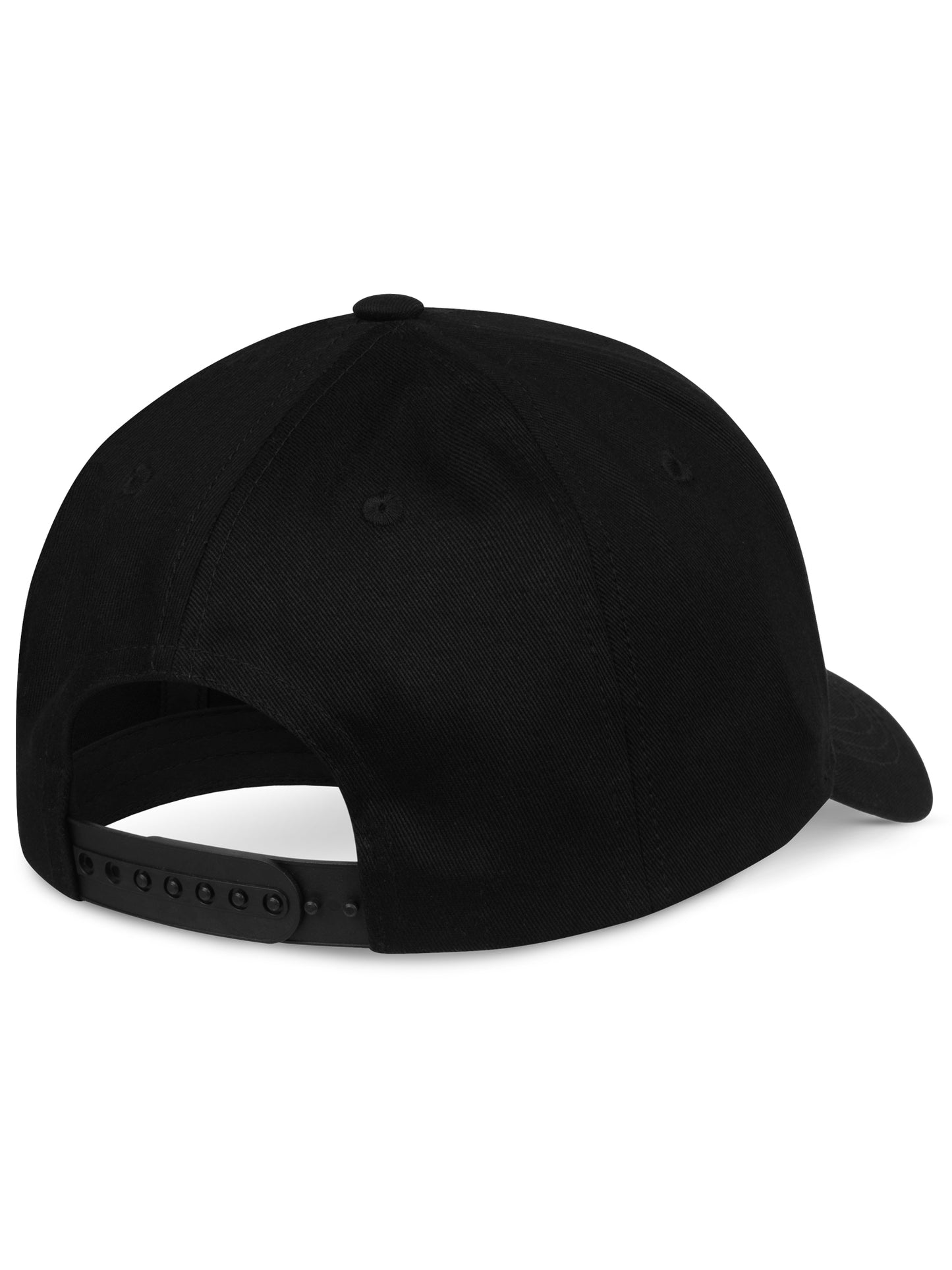 Rückansicht der schwarzen Lonsdale Kappe mit verstellbarem Snapback-Verschluss aus Plastik.
