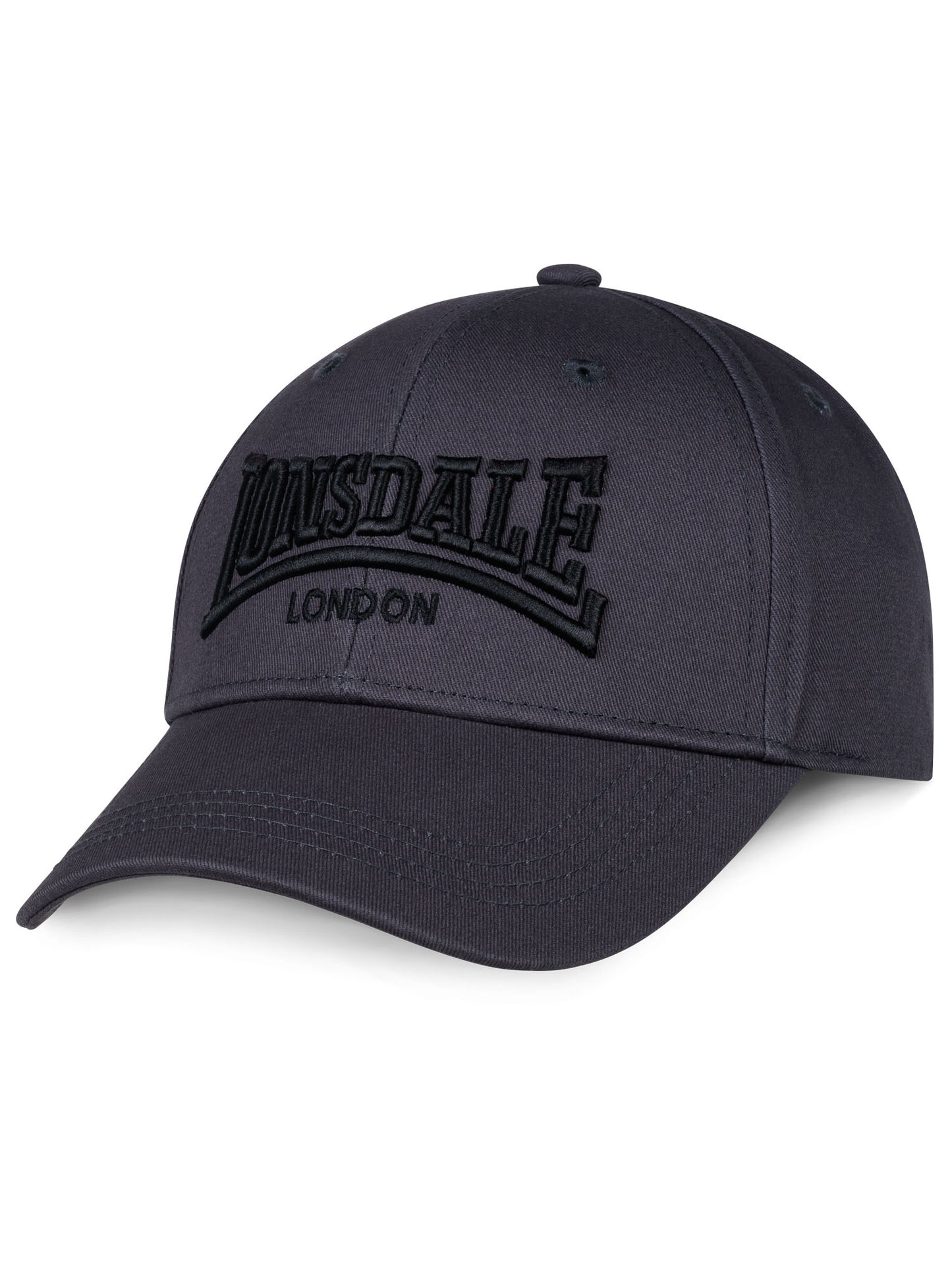 Dunkelgraue Lonsdale Kappe aus Baumwolle mit Logo-Stickerei vorne. Grössenverstellbare Baseball Cap.