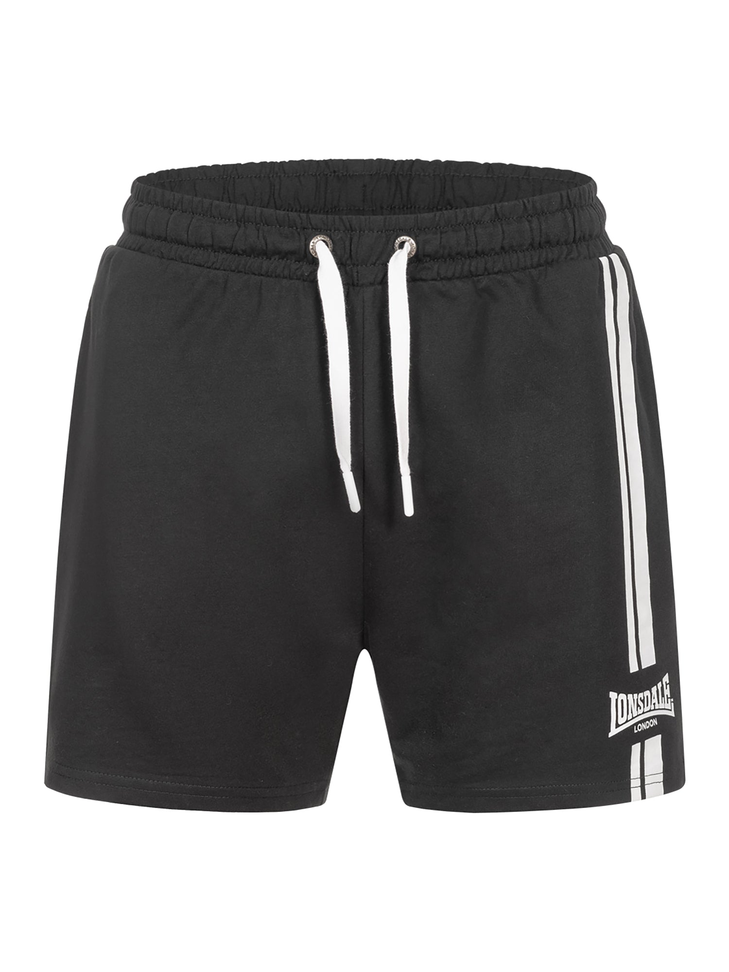 Lonsdale Herren Shorts Ardcharnich in Schwarz, normale Passform mit Logo & Streifen.