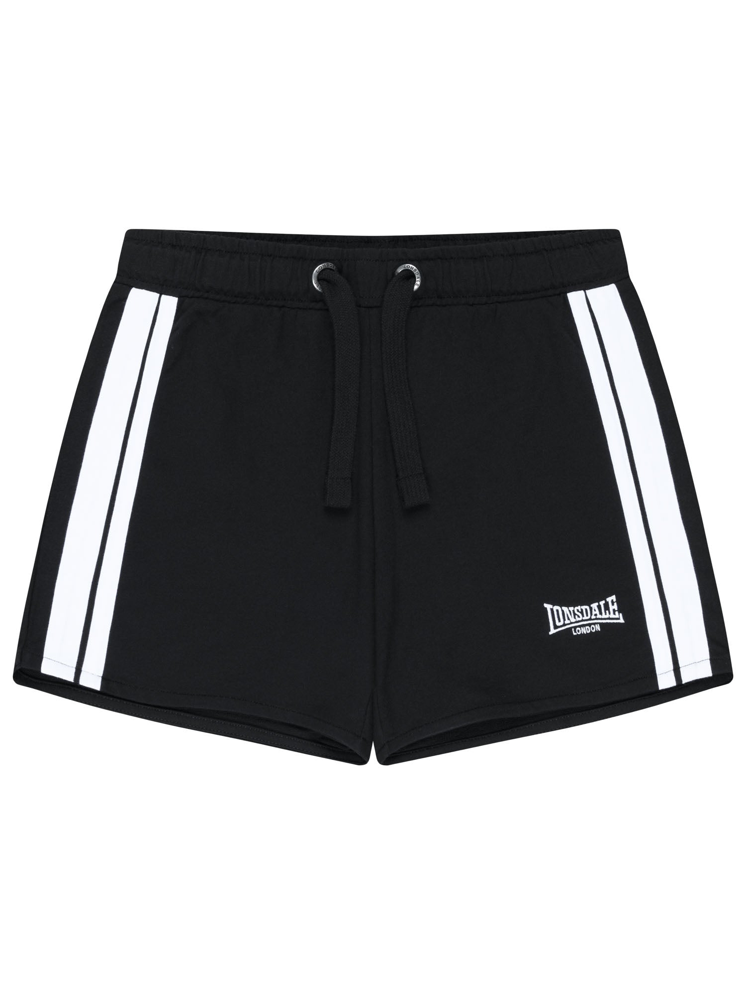 Lonsdale Damen Sport-Shorts in Schwarz mit weissen Streifen und Gummibund