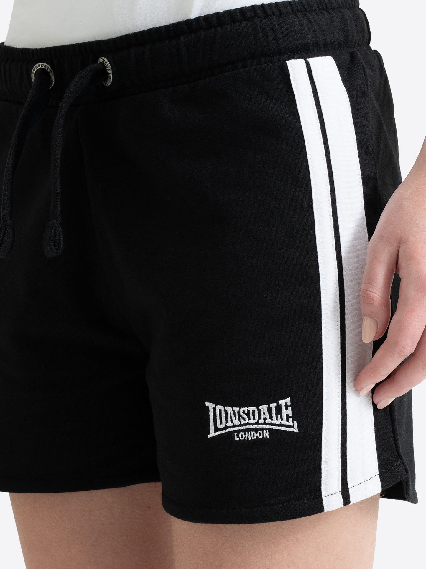 Lonsdale Damen Kurz-Hose Schwarz aus Baumwolle mit Logo-Bestickung