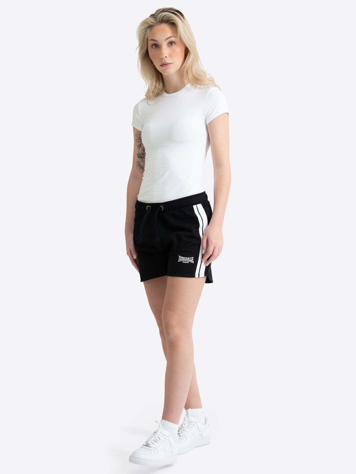 Lonsdale Damen Sport-Shorts in Schwarz mit weissen Streifen und Gummibund