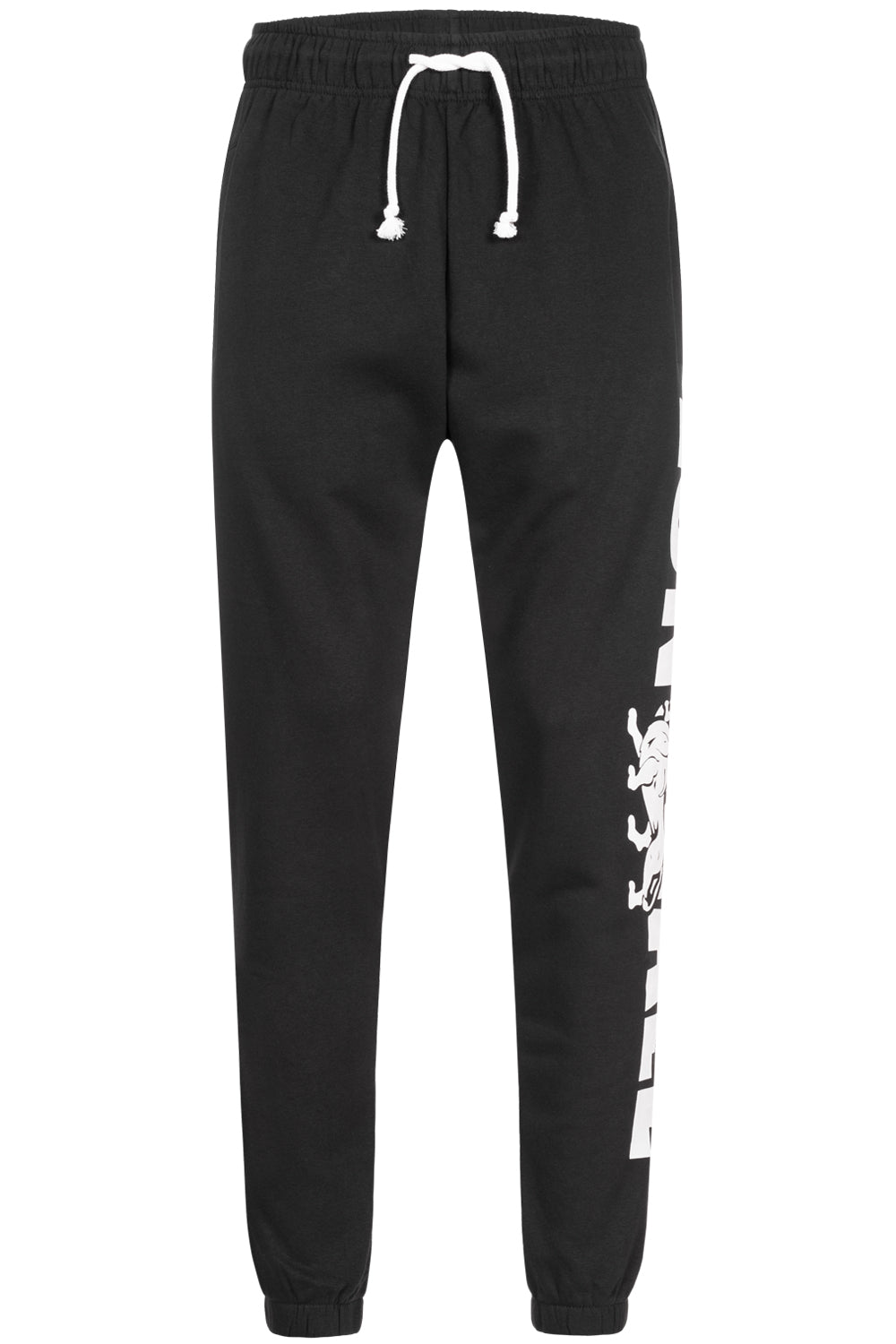 Schwarze Lonsdale Herren-Jogginghose mit grossem Logo auf dem Bein.