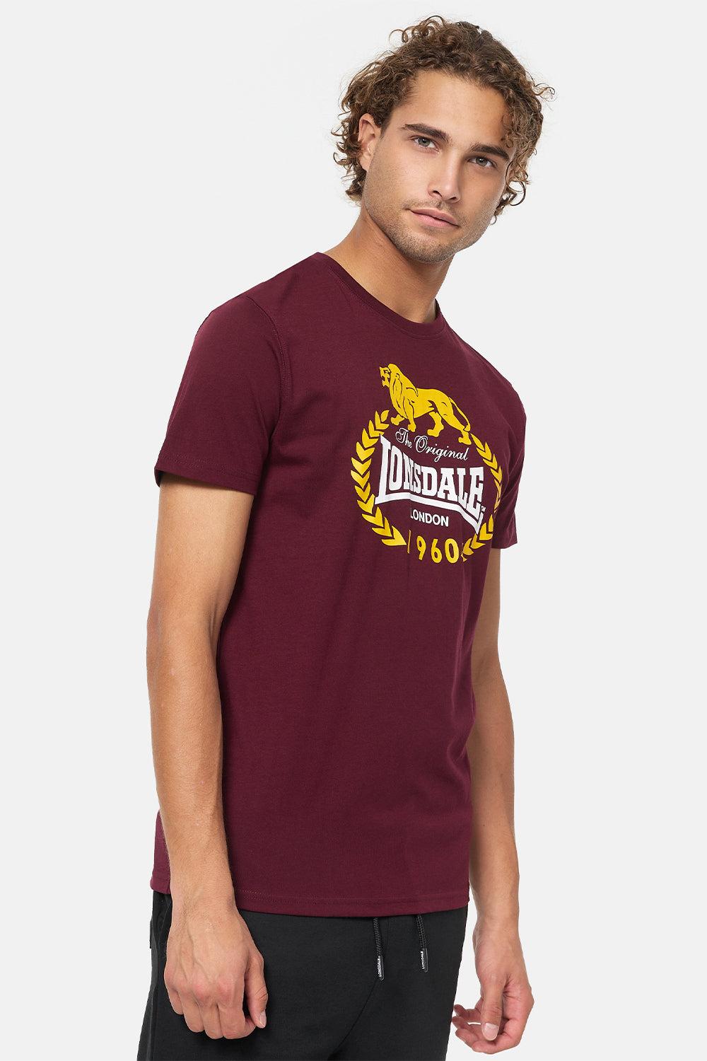 Herren T-Shirt Doppelpack schwarz/oxblood, Rundhals mit Logo