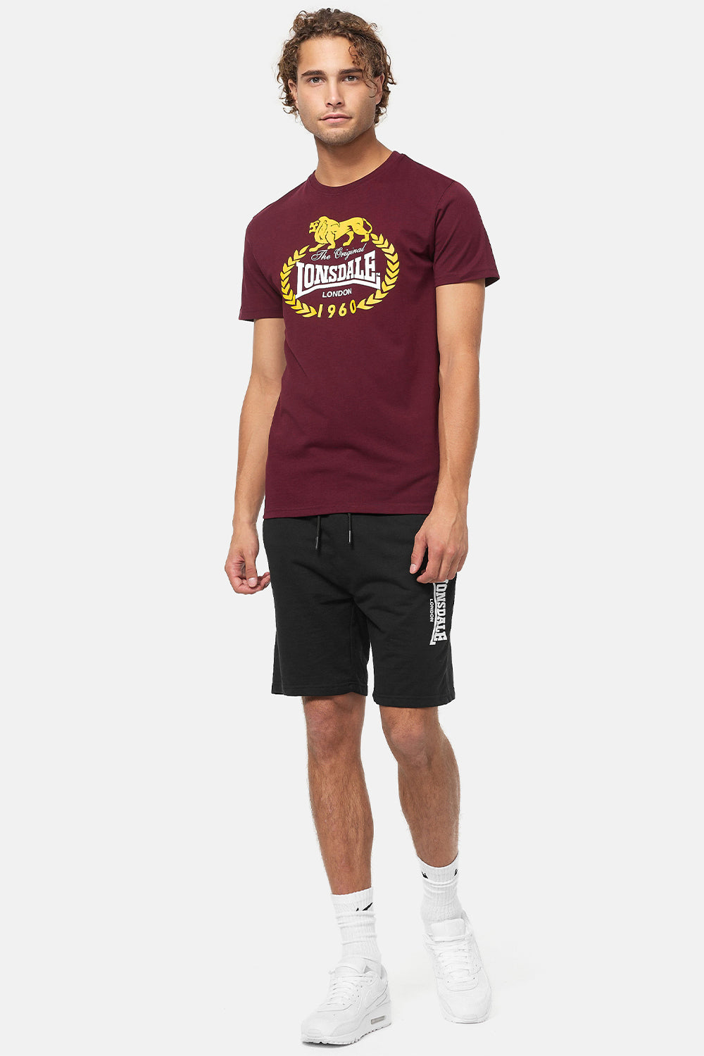 Herren T-Shirt Doppelpack schwarz/oxblood, Rundhals mit Logo