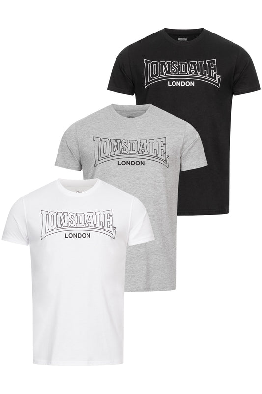 Lonsdale 117435 Beanley Dreierpack T-Shirt - Schwarz/Weiss/ Marl Grey