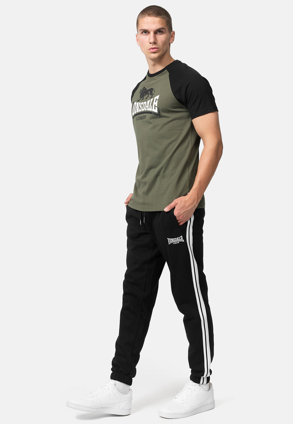 Lonsdale Herren T-Shirt oliv/schwarz mit Logo und Union Jack