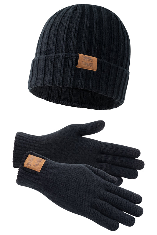 Lonsdale 117517 Deazley Unisex Set Mütze & Handschuhe Schwarz