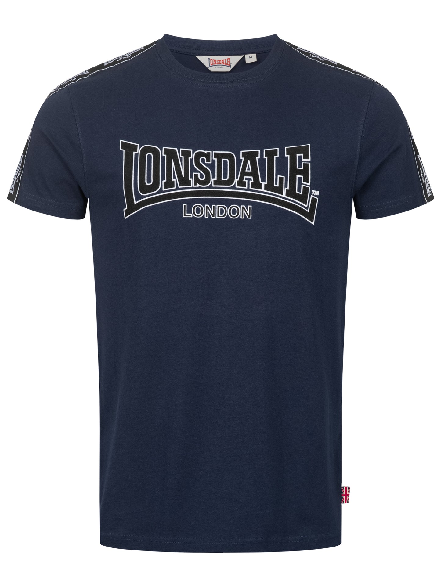 Lonsdale T-Shirt mit Rundhalsausschnitt in klassischem Design; aufgenähte Logo-Streifen verlaufen von den Schultern über beide Ärmel