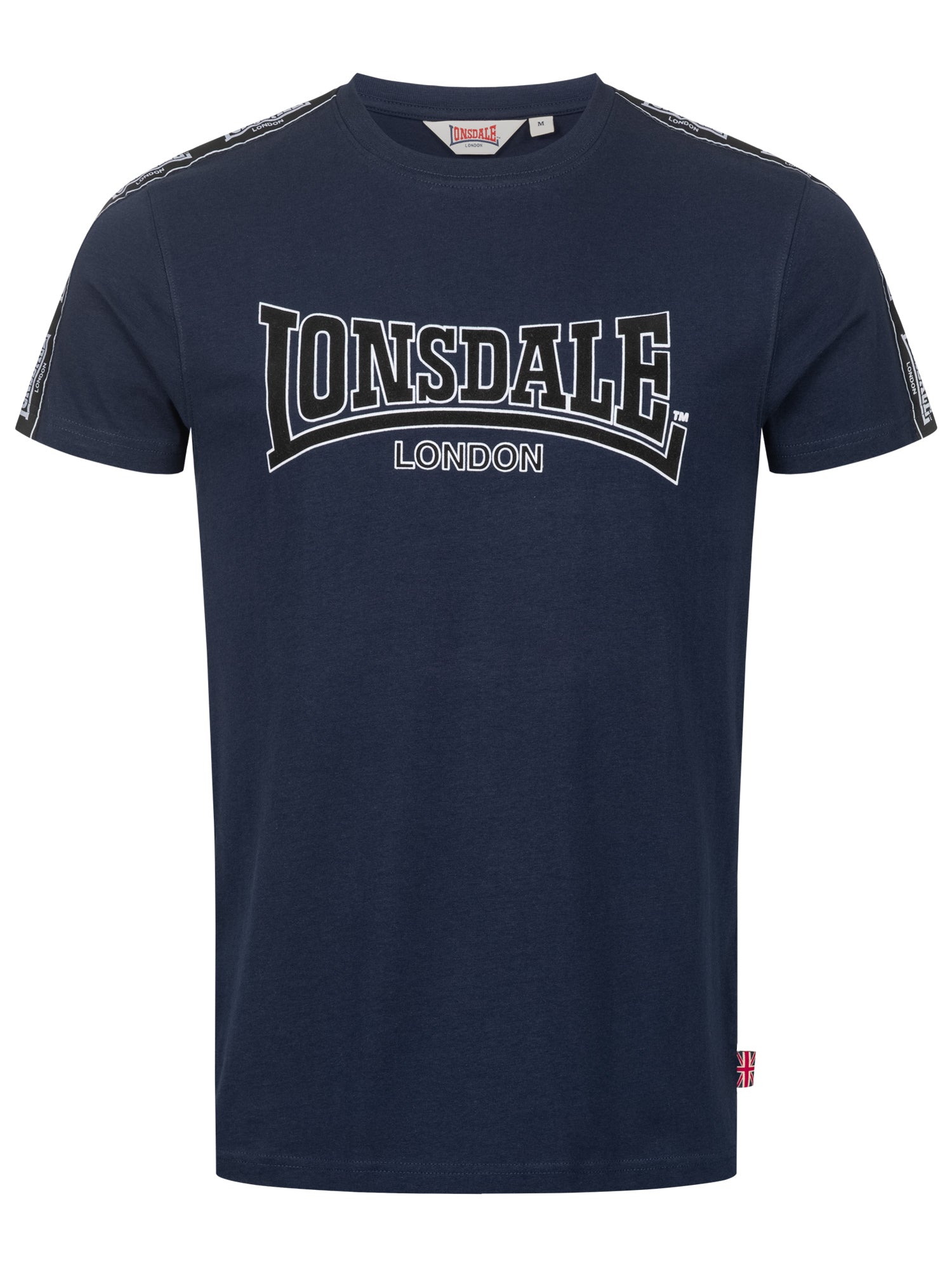 Lonsdale T-Shirt mit Rundhalsausschnitt in klassischem Design; aufgenähte Logo-Streifen verlaufen von den Schultern über beide Ärmel