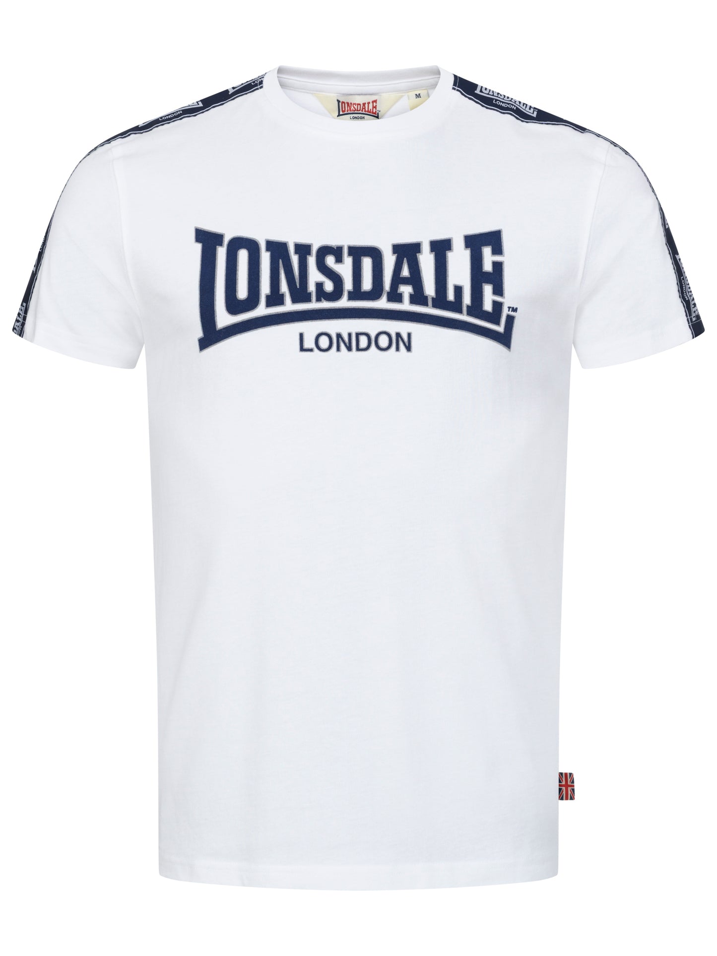 Lonsdale T-Shirt mit Rundhalsausschnitt in klassischem Design; aufgenähte Logo-Streifen verlaufen von den Schultern über beide Ärmel