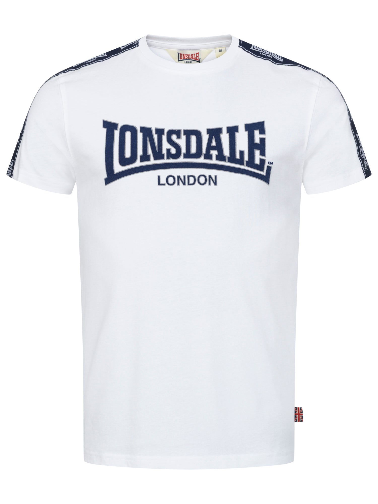 Lonsdale T-Shirt mit Rundhalsausschnitt in klassischem Design; aufgenähte Logo-Streifen verlaufen von den Schultern über beide Ärmel