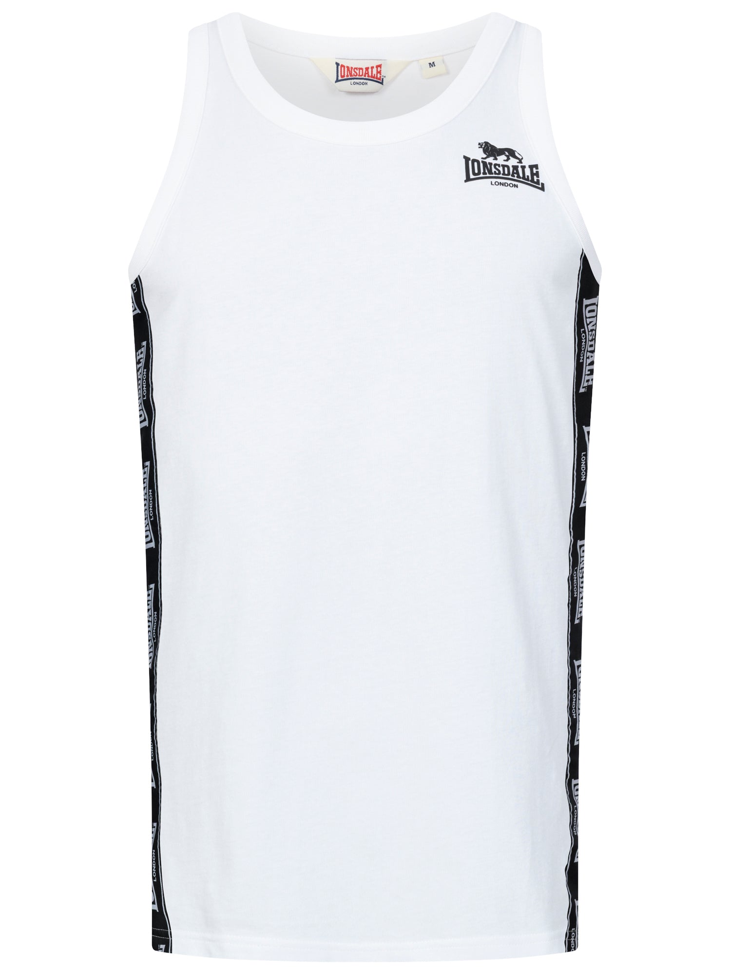 Lonsdale-Singlet mit elastischem Hals- und Armausschnitt, Zierbändern an den Seiten und kleinem Logo auf der Brust