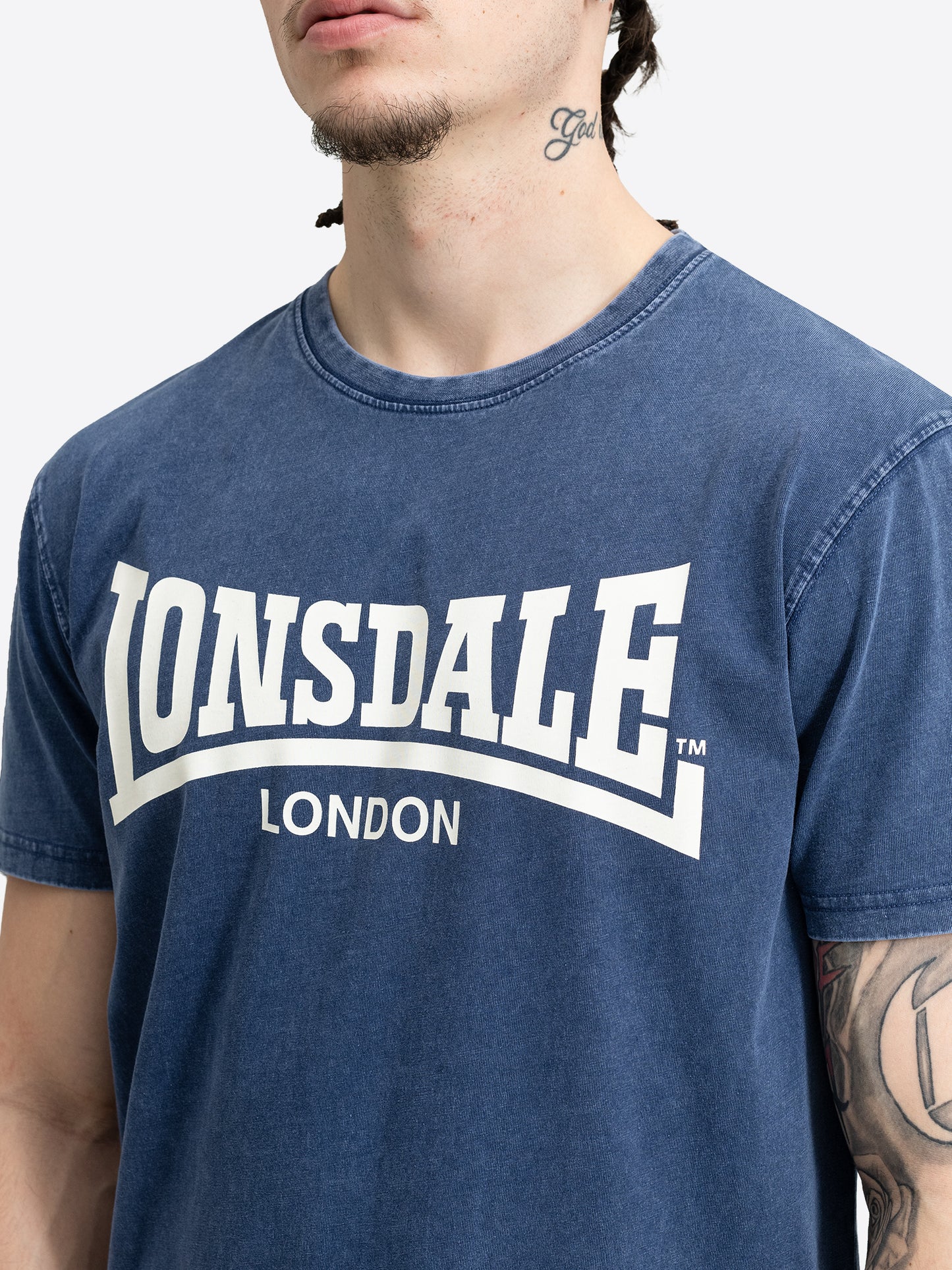 Dunkelblaues Lonsdale Herren T-Shirt mit weissem Logo-Aufdruck