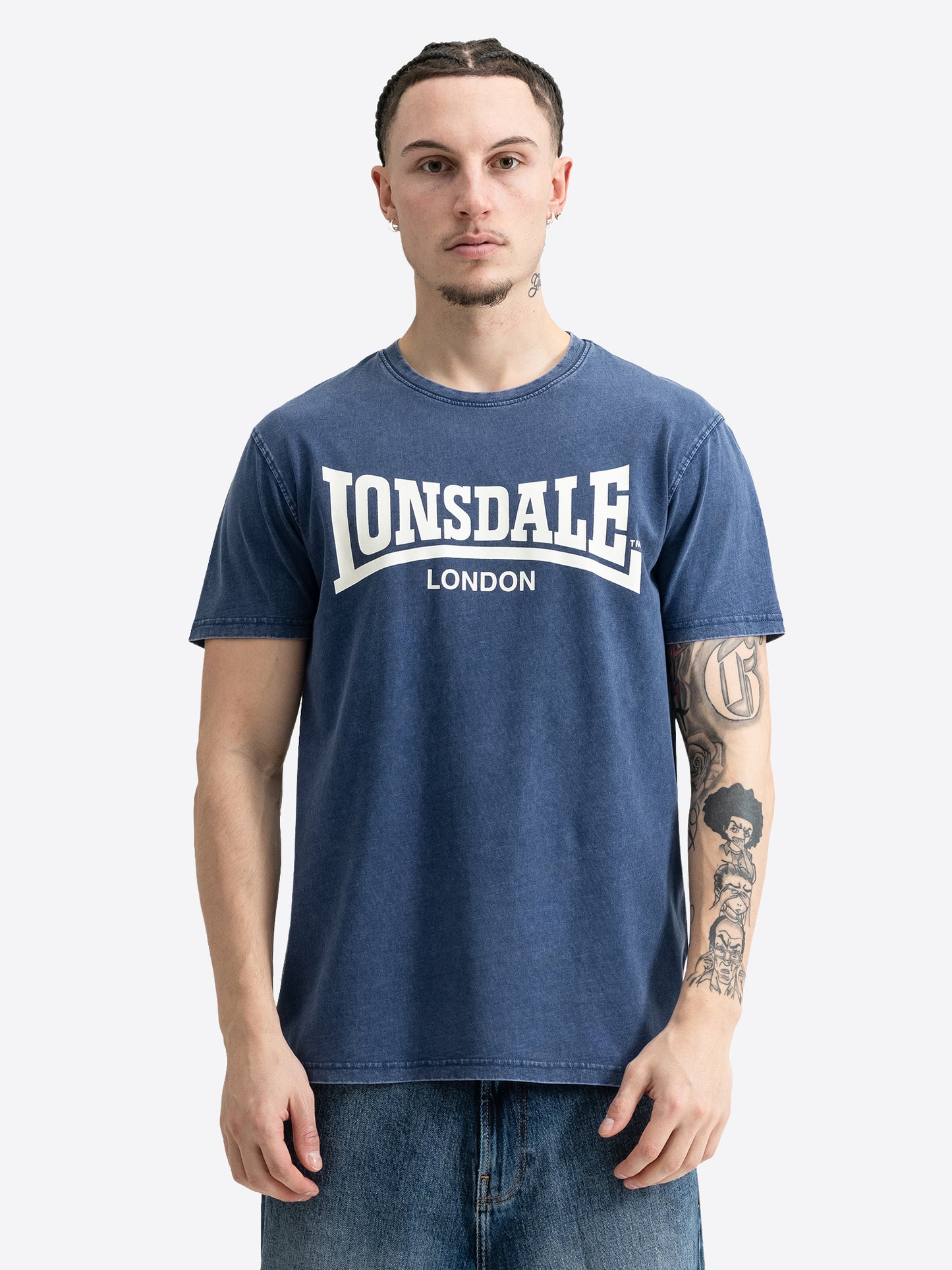 Dunkelblaues Lonsdale Herren T-Shirt mit weissem Logo-Aufdruck