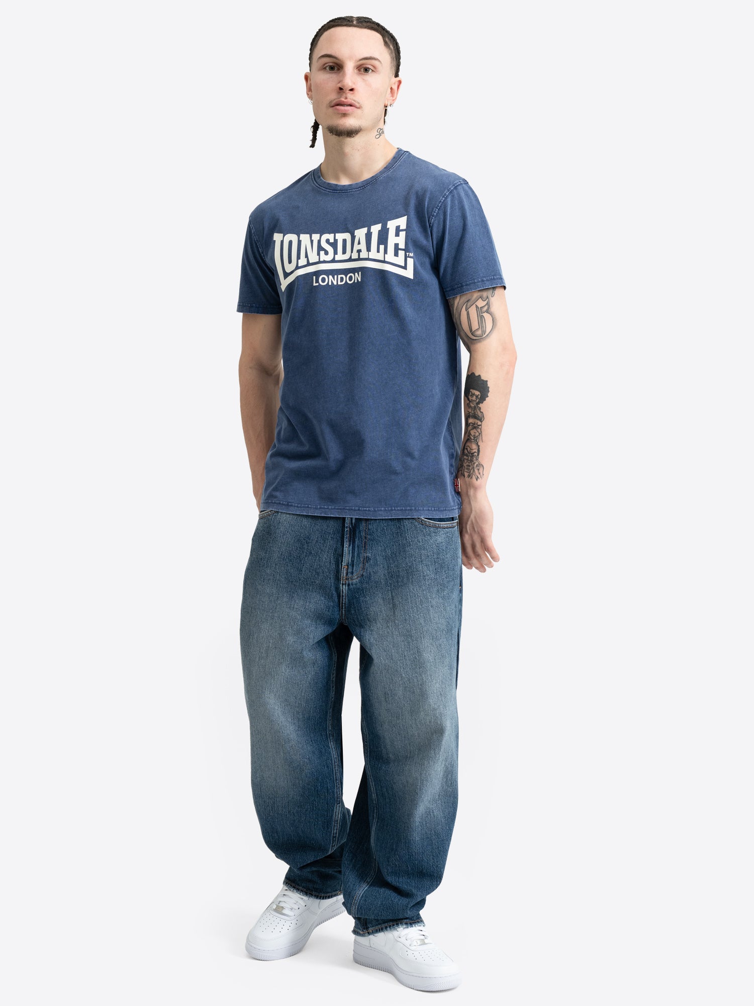 Dunkelblaues Lonsdale Herren T-Shirt mit weissem Logo-Aufdruck