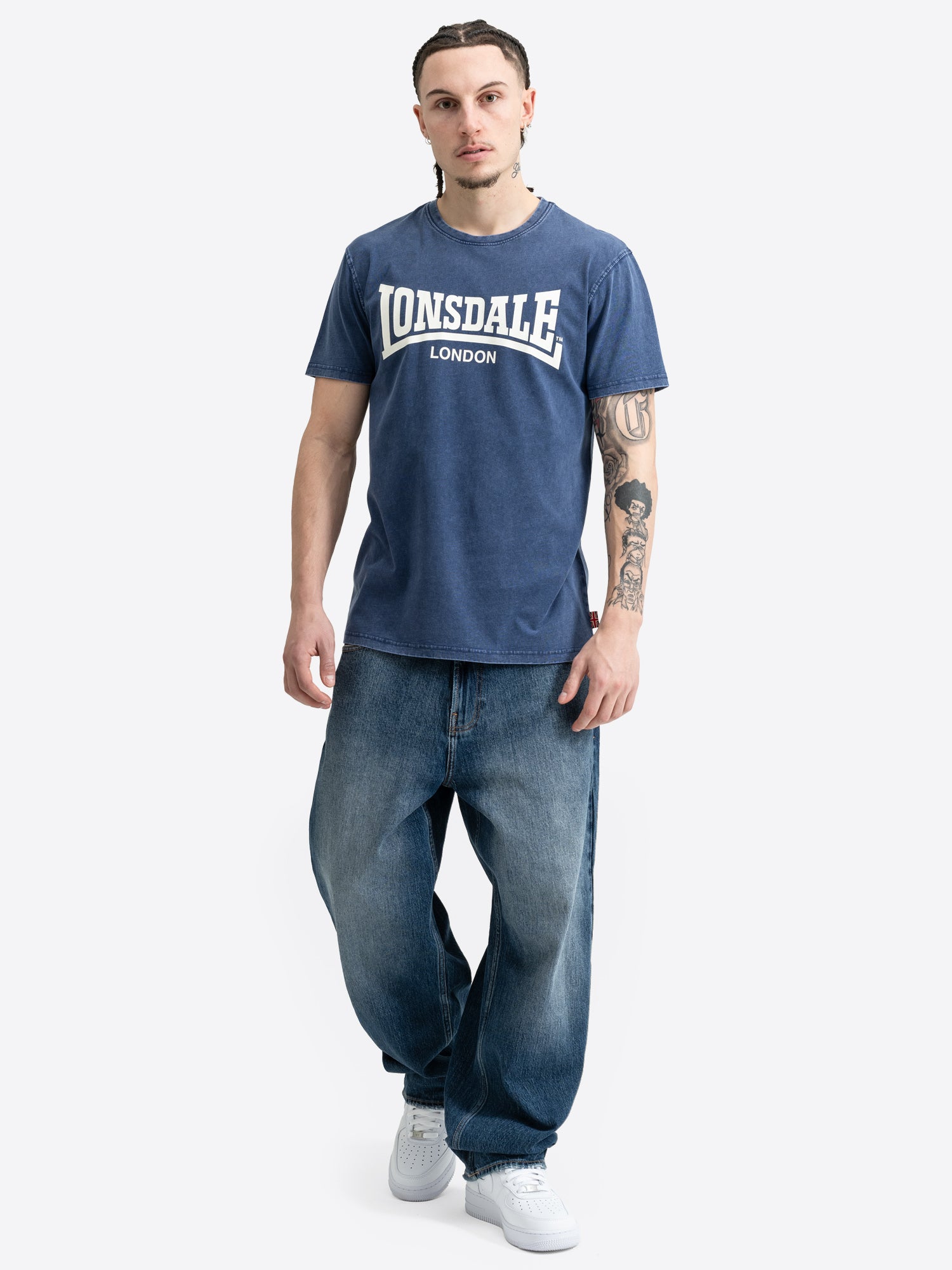 Dunkelblaues Lonsdale Herren T-Shirt mit weissem Logo-Aufdruck