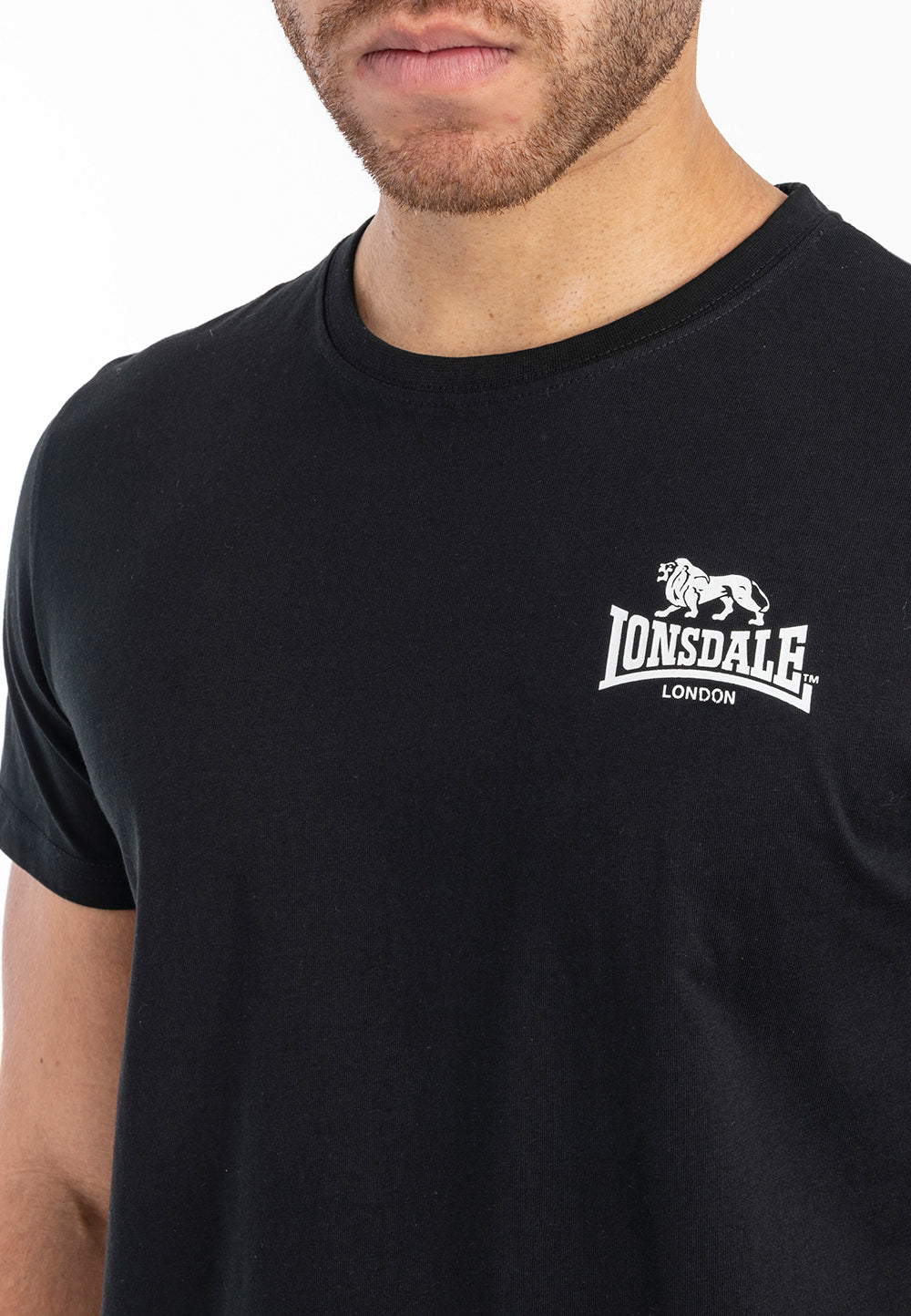 Lonsdale Logo-Stickerei weiss auf schwarzem Baumwoll-Jersey