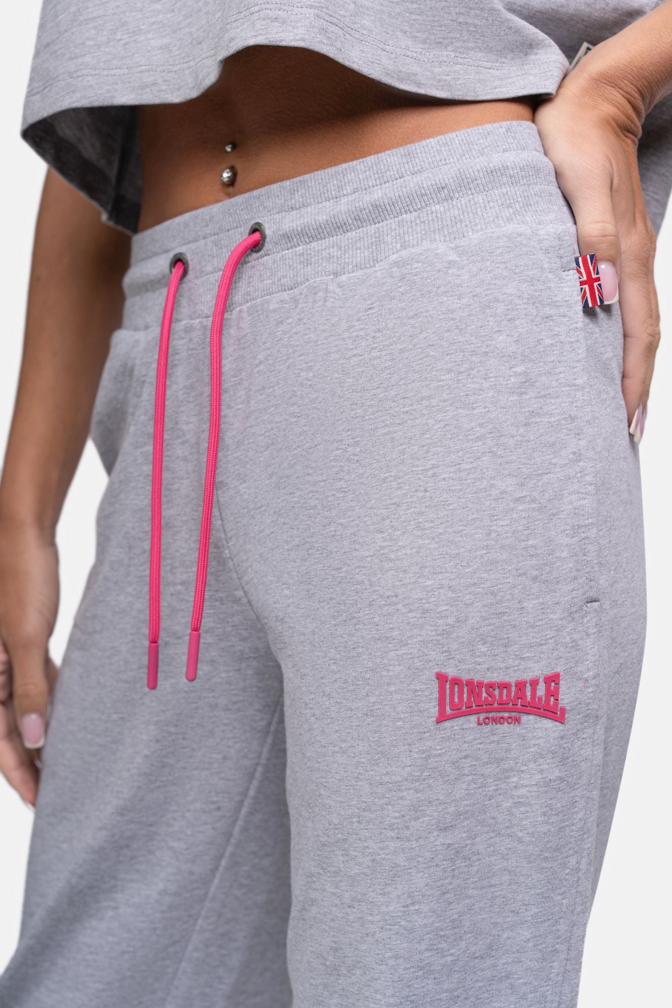 Lonsdale 117593 Ladies Leinthall Jogginghose Marl Grey / Pink