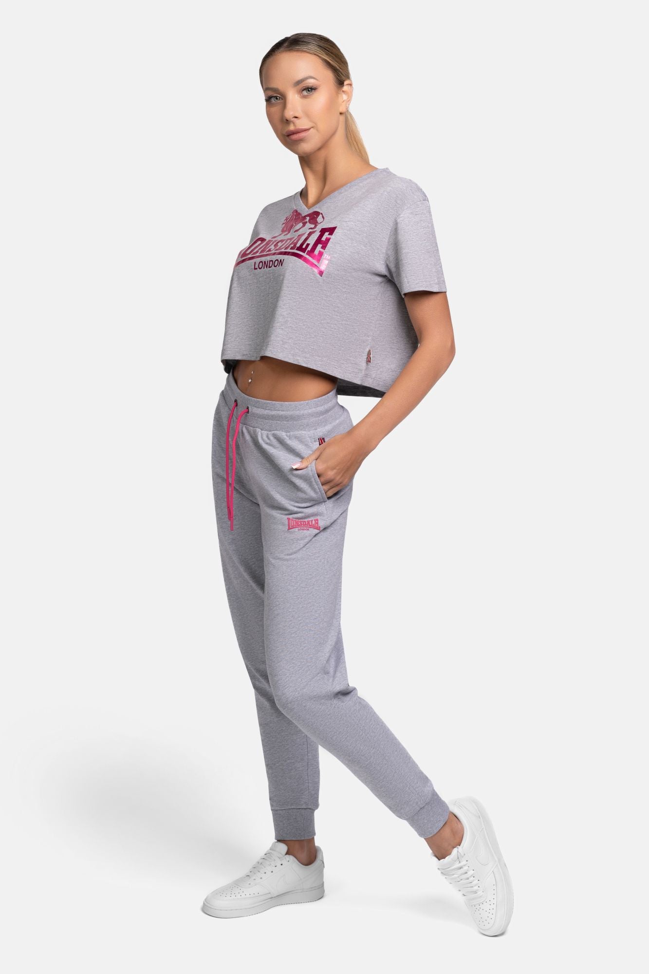 Lonsdale 117593 Ladies Leinthall Jogginghose Marl Grey / Pink