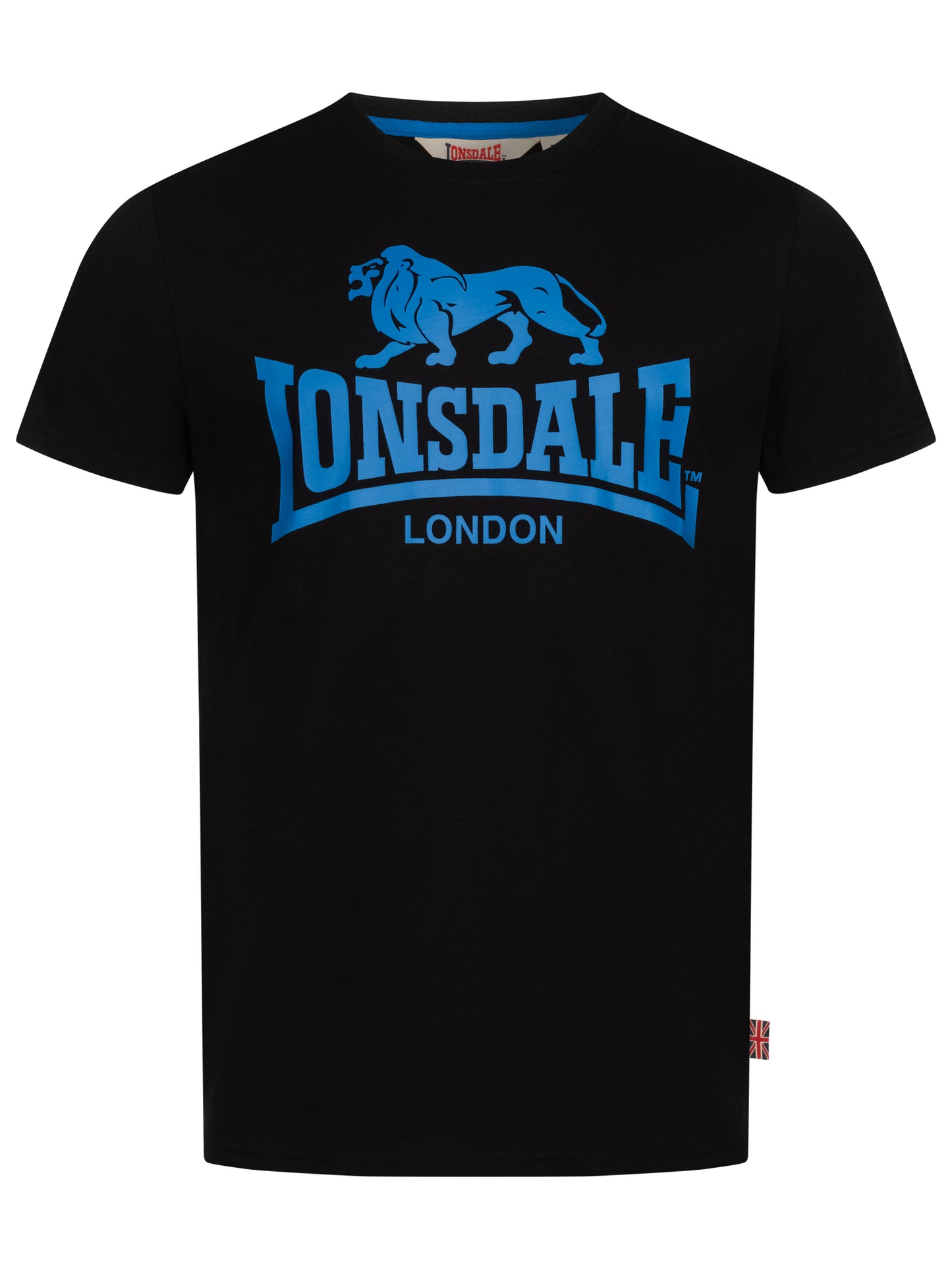 Schwarzes Lonsdale T-Shirt aus Baumwolle mit grossem Logo-Print und Streifen an Schultern