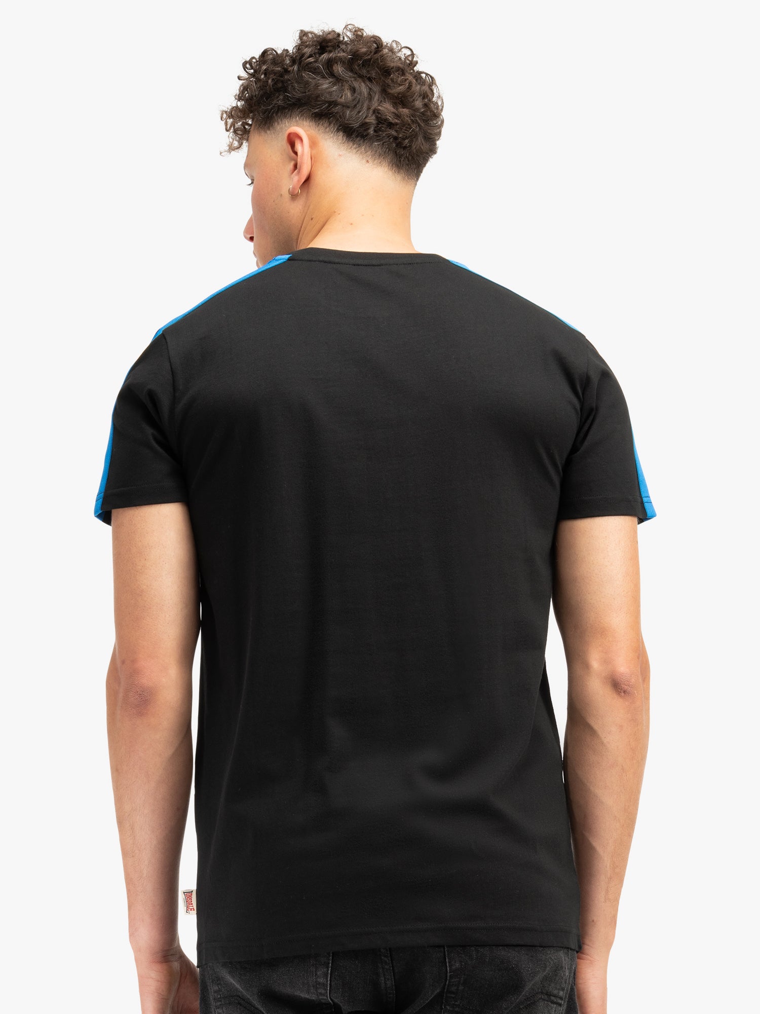 Schwarzes Lonsdale T-Shirt aus Baumwolle mit grossem Logo-Print und Streifen an Schultern
