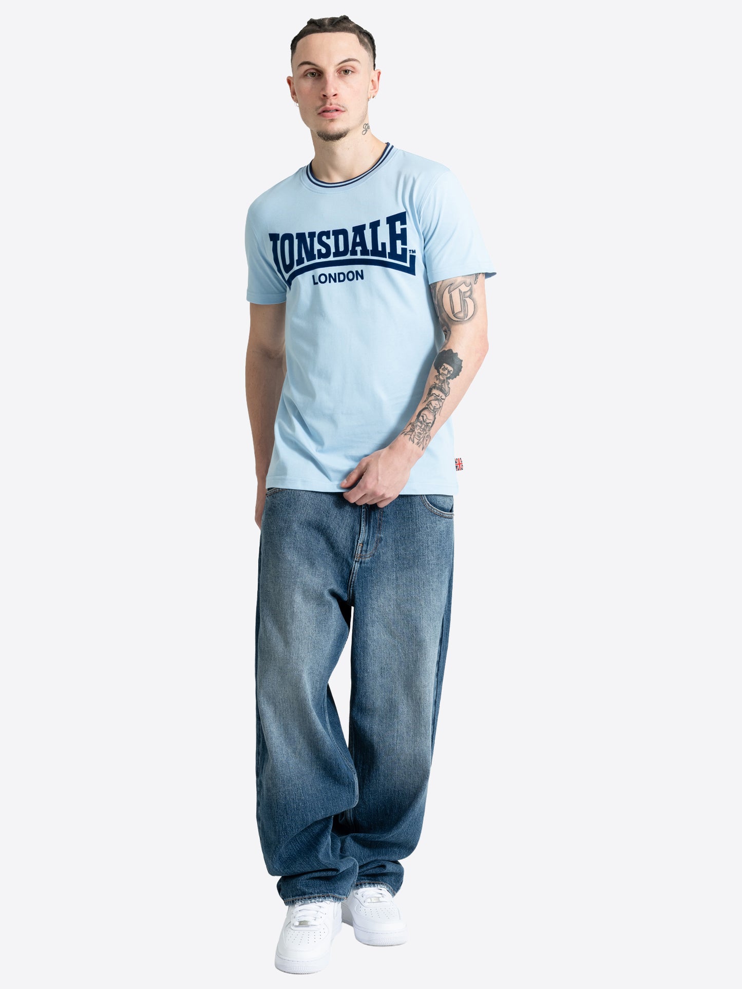Lonsdale Herren T-Shirt Blau mit grossem Logo-Flockdruck