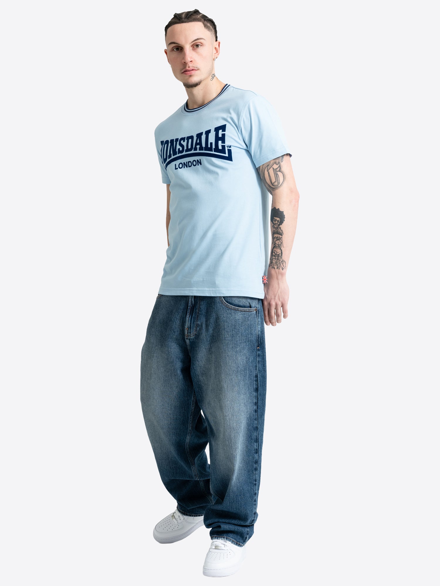 Lonsdale Herren T-Shirt Blau mit grossem Logo-Flockdruck