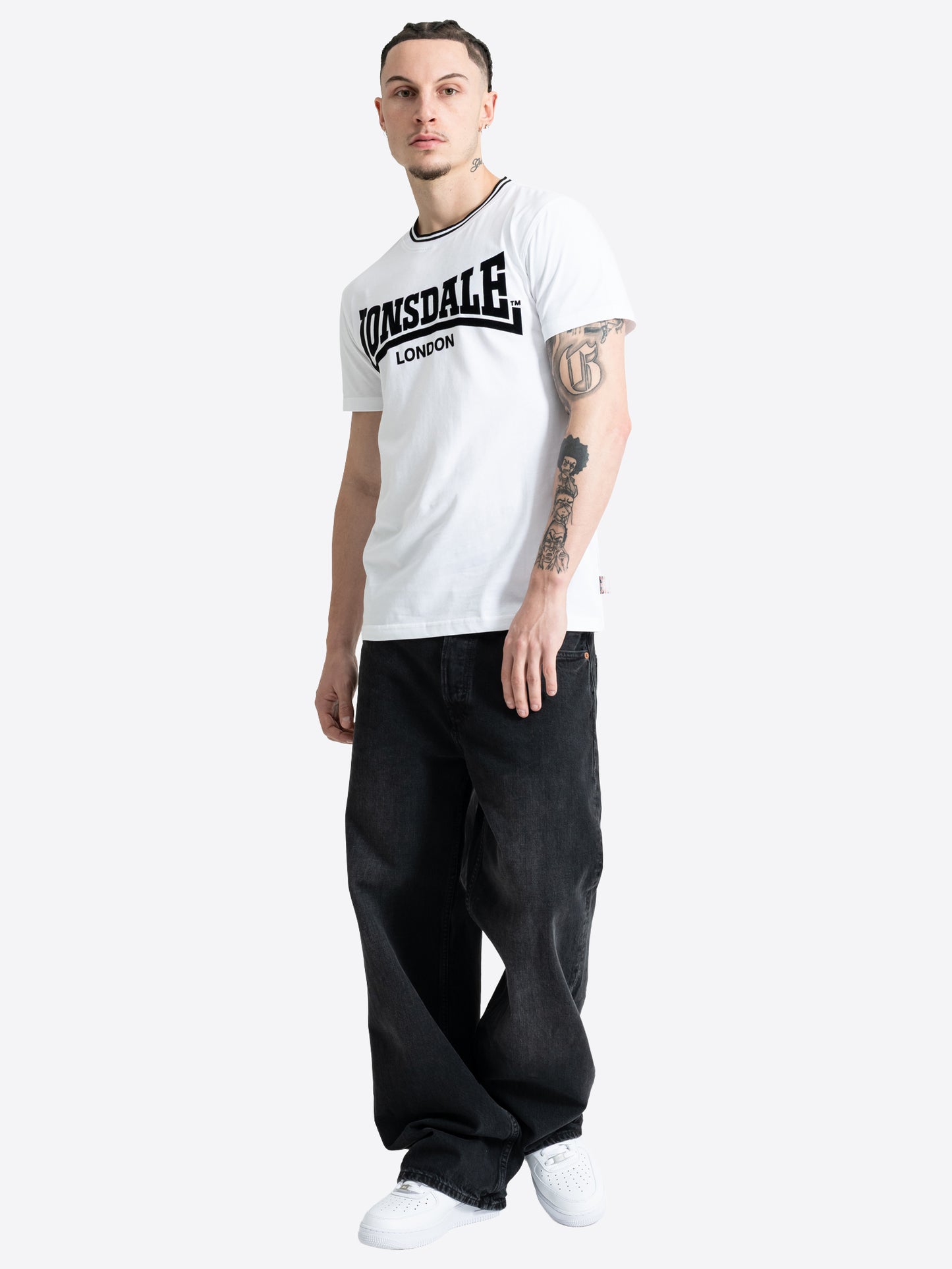 Lonsdale Herren T-Shirt Weiss mit grossem Logo-Flockdruck