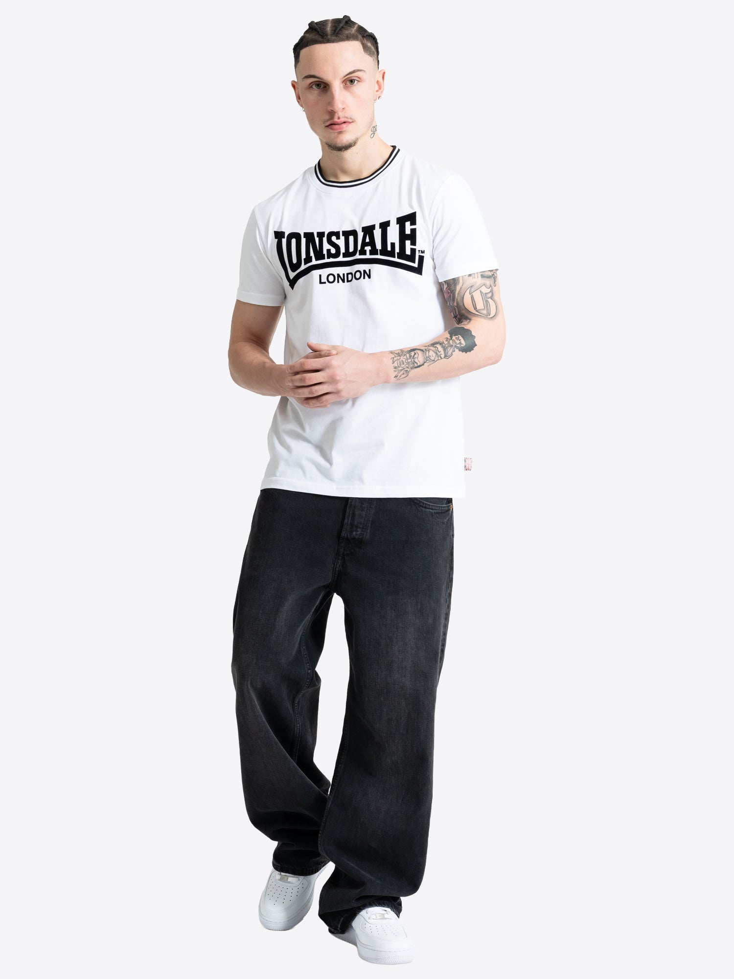 Lonsdale Herren T-Shirt Weiss mit grossem Logo-Flockdruck