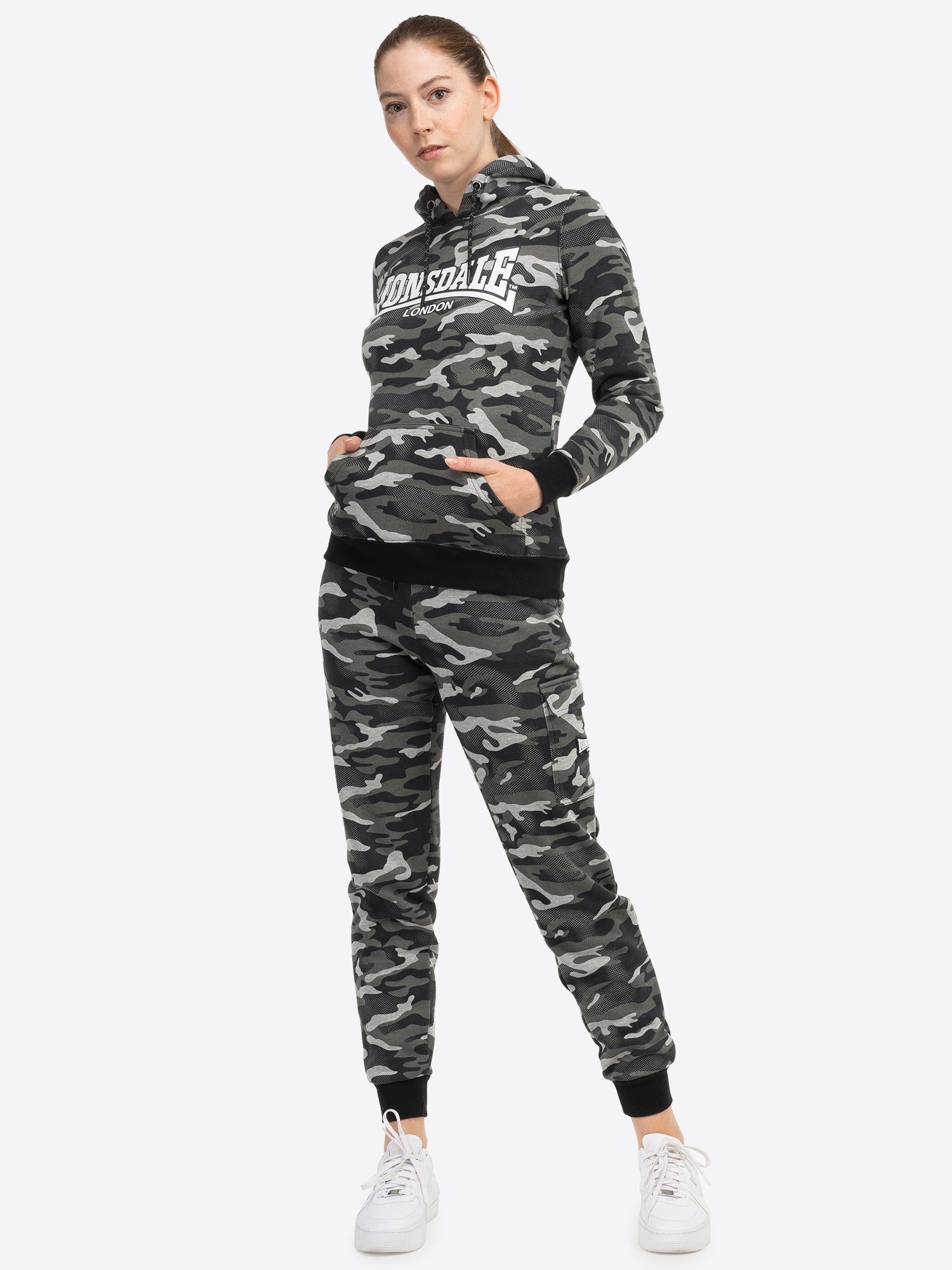 Lonsdale London 117640 Ladies Clough Kapuzenpullover Camo Grau