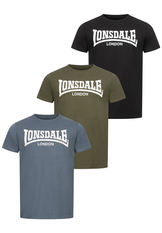 Lonsdale 117651 Hinstock Dreierpack T-Shirt - Schwarz Grün Blau