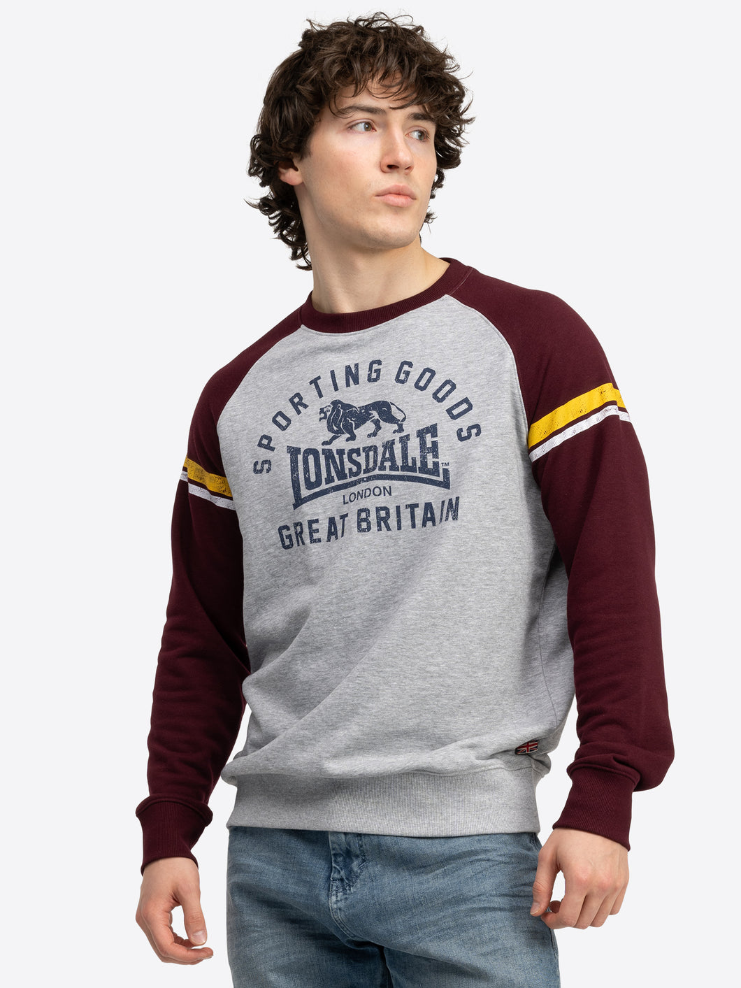 Lonsdale 117692 Bregis Sweatshirt Marl Grey / Oxblood