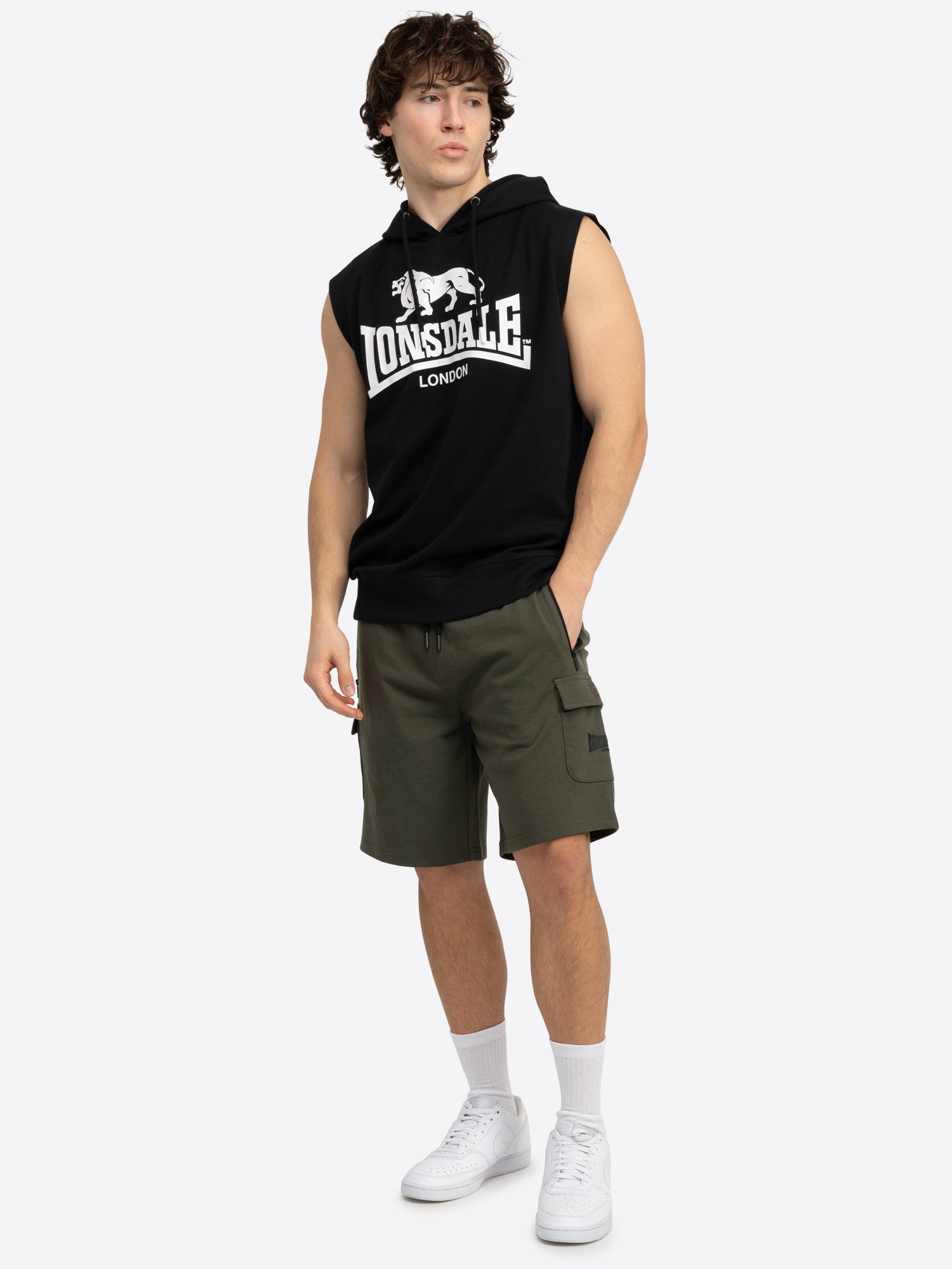 Lonsdale 117700 Bignor Aermelloses Kapuzen T-Shirt Schwarz